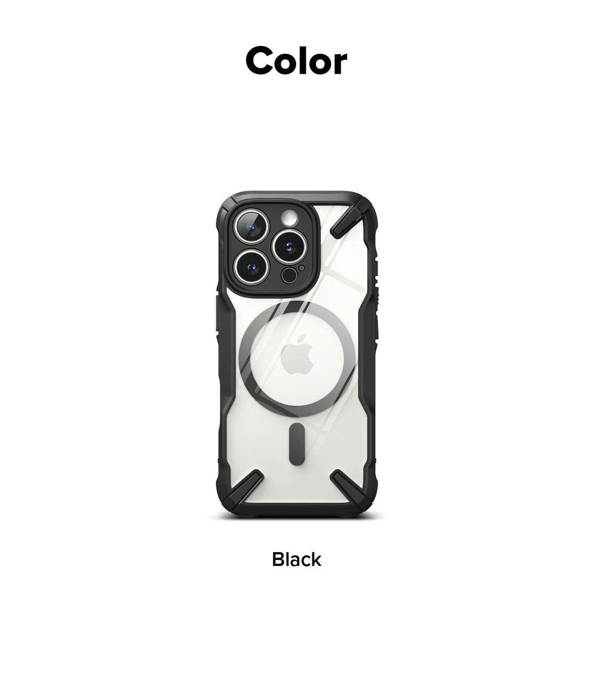 iPhone 16 Pro Case | Fusion-X Magnetic - Black rugged protective case with clear back and integrated magnetic ring.