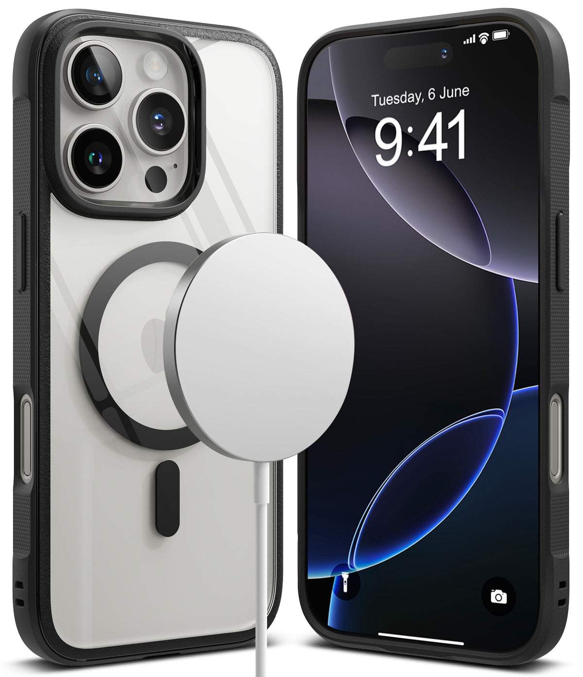iPhone 16 Pro Case | Fusion Bold Magnetic - Clear case with magnetic ring and black frame shown with iPhone 16 Pro.