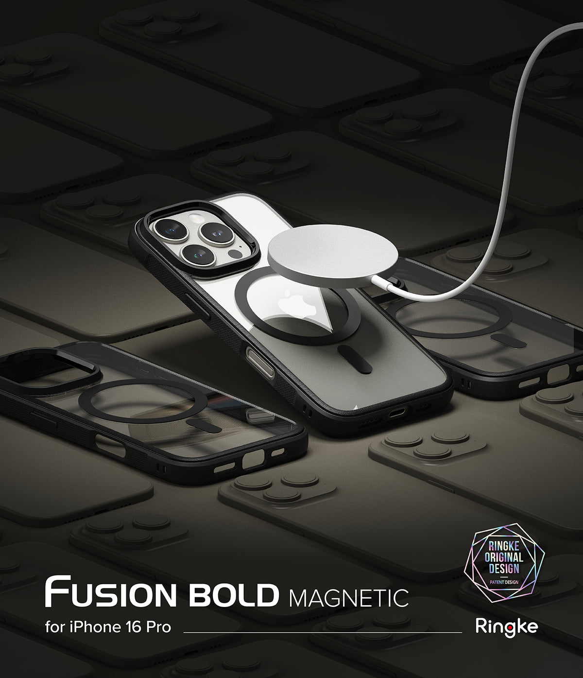 iPhone 16 Pro Case | Fusion Bold Magnetic - Magnetic charger attached to a clear protective case on an iPhone 16 Pro.