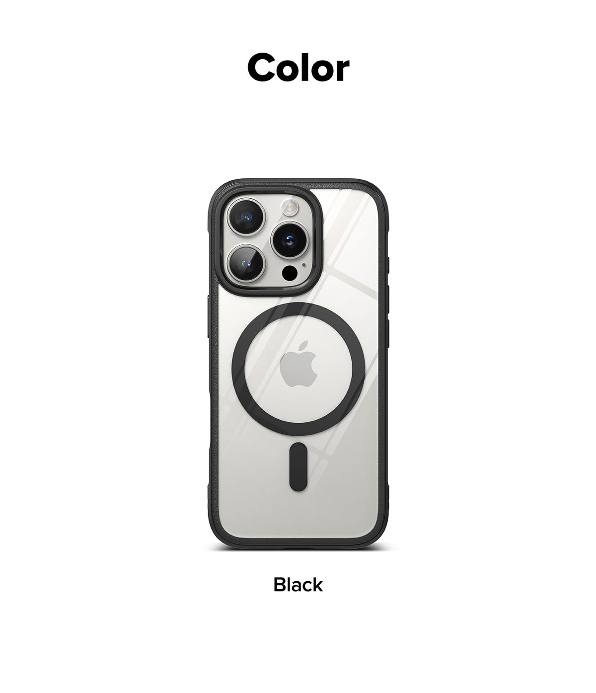 iPhone 16 Pro Case | Fusion Bold Magnetic - Clear iPhone 16 Pro case with a black frame and black MagSafe ring.