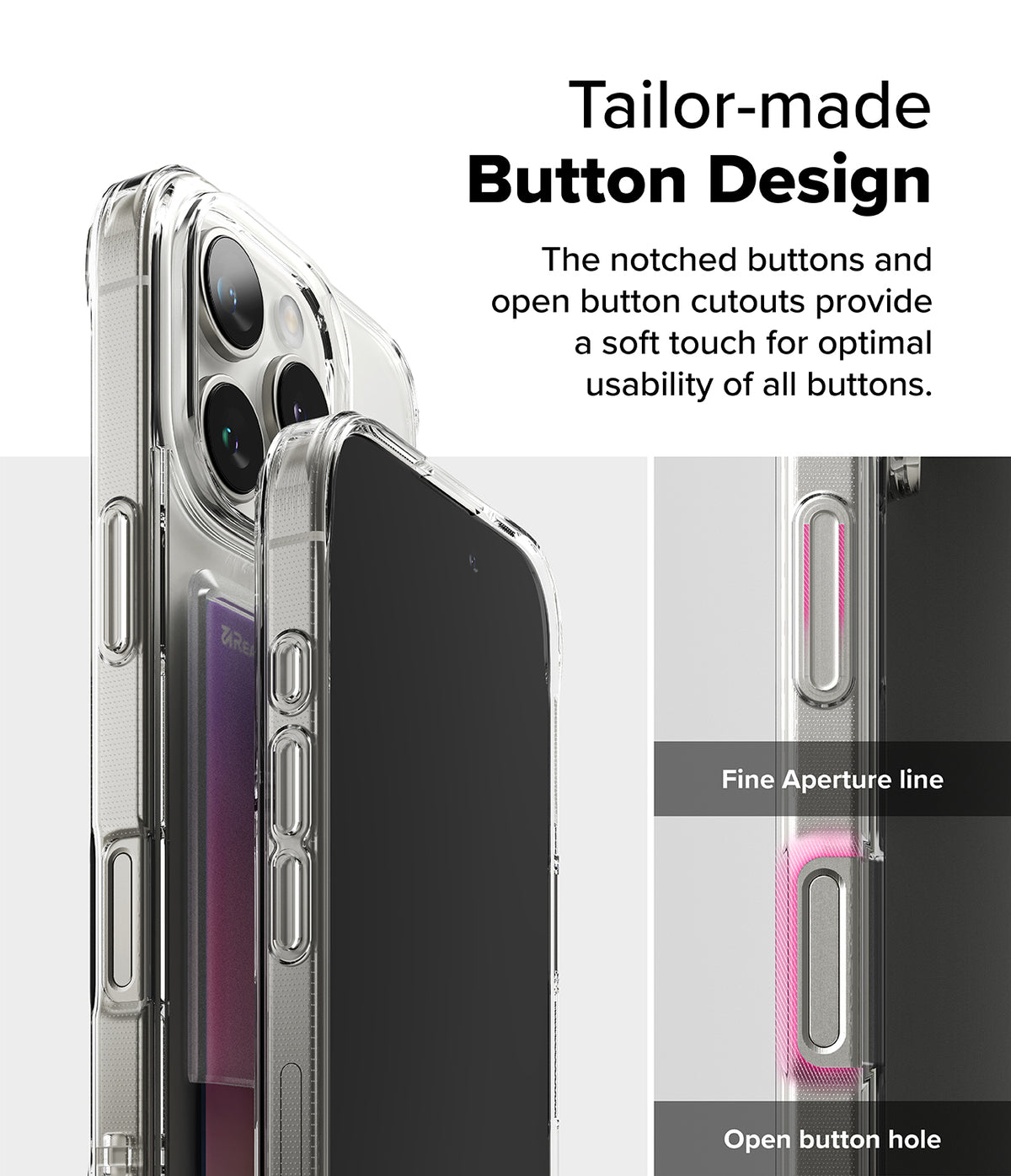 iPhone 16 Pro Case | Fusion Card - Clear phone case with card slot, highlighting notched buttons and open cutouts.