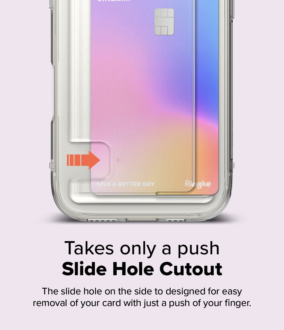 iPhone 16 Pro Case | Fusion Card - Clear phone case with a card slot featuring a slide cutout and a red arrow for easy removal.