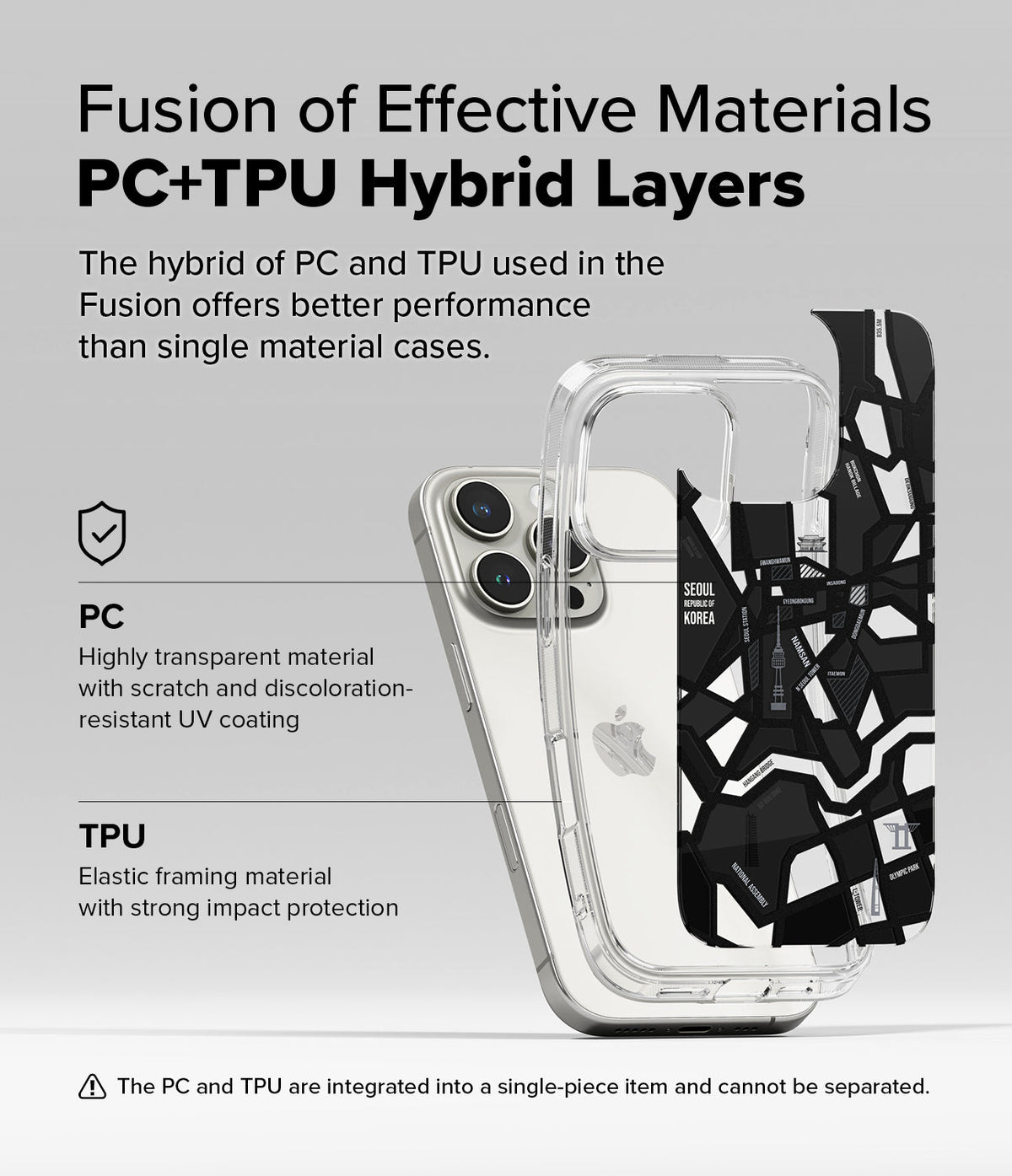 iPhone 16 Pro Case | Fusion Design - Hybrid PC and TPU phone case with a black and white Seoul map graphic design.