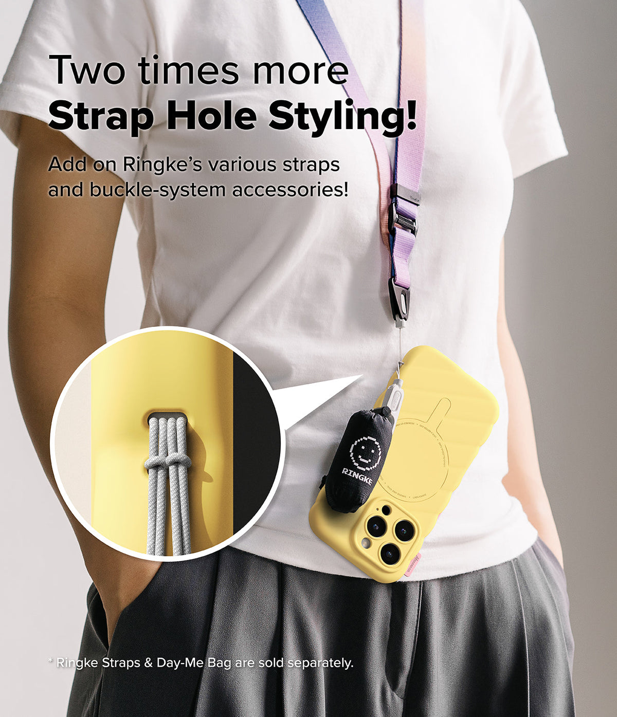 iPhone 16 Pro Case | Macaron Silicone Magnetic - Yellow phone case with strap hole, lanyard, and accessory pouch.