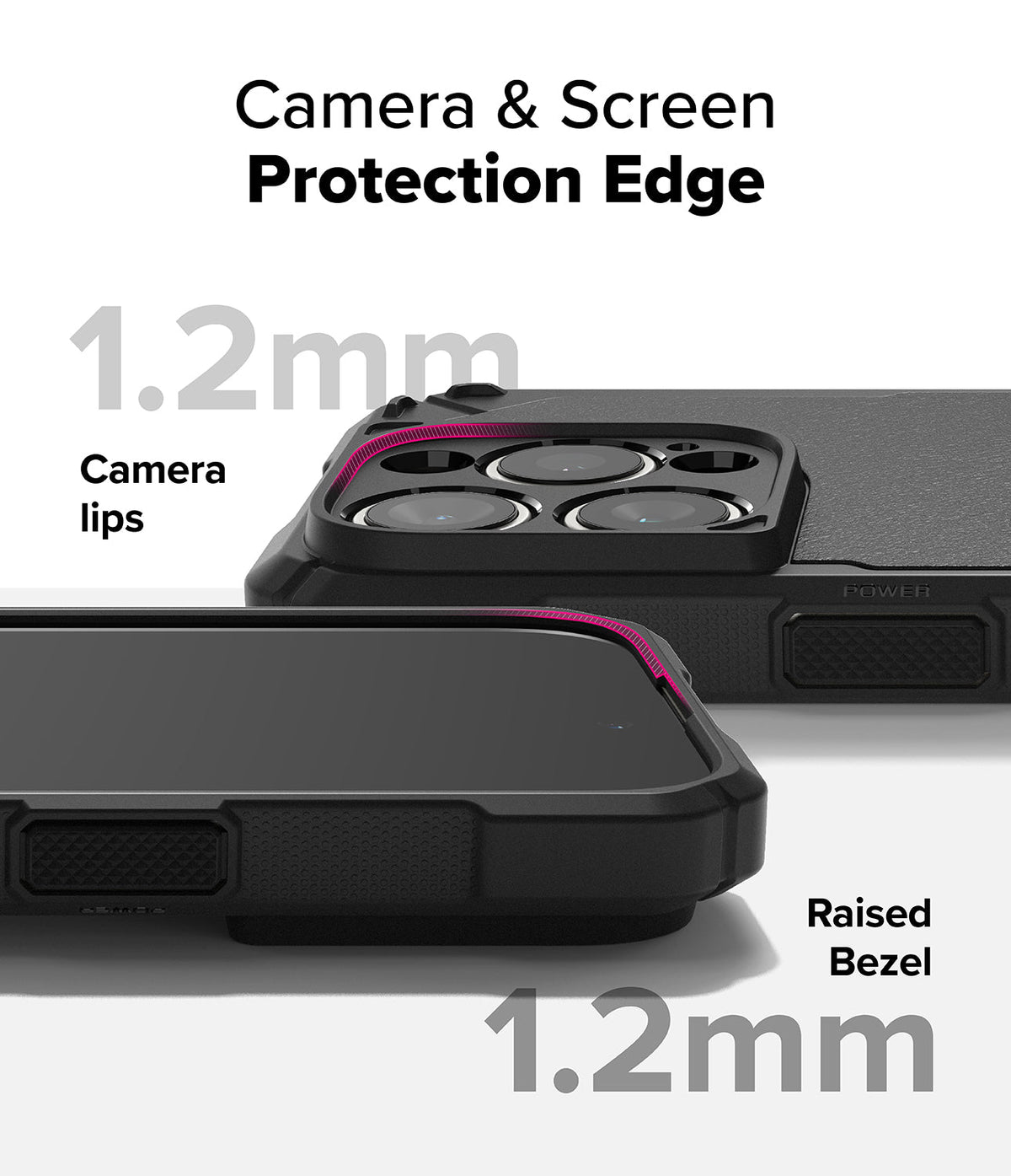 iPhone 16 Pro Case | Rugged Gear Magnetic - Close-up of phone case showing 1.2mm raised edges for camera and screen protection.