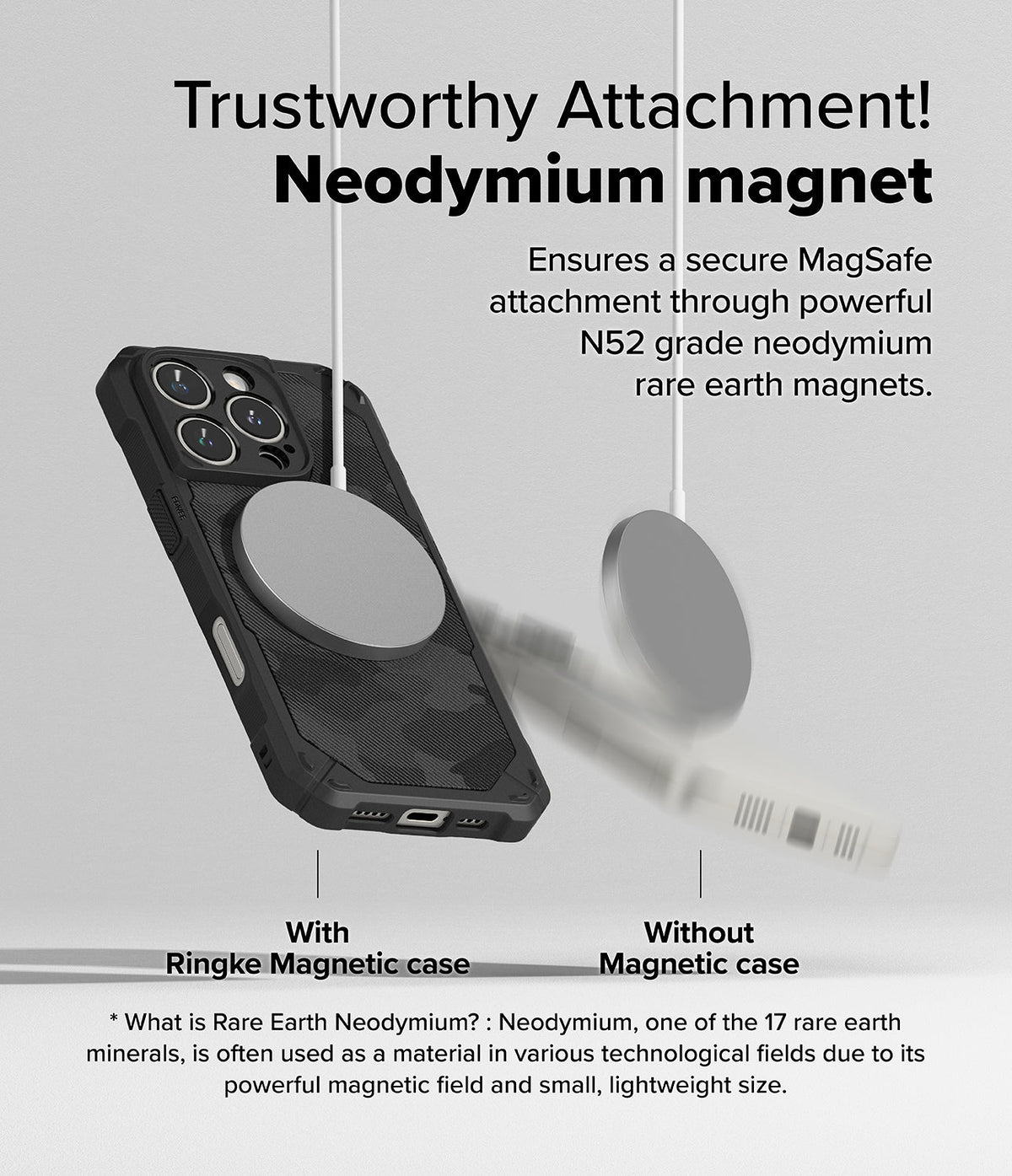 iPhone 16 Pro Case | Rugged Gear Magnetic - Comparison showing a phone with a magnetic case attached to a charger.