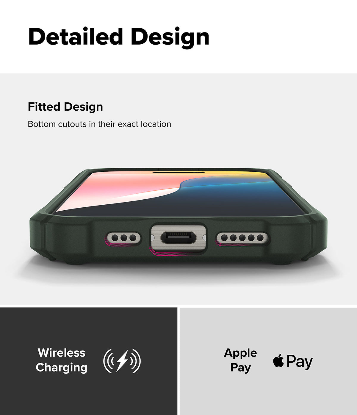 iPhone 16 Pro Case | Rugged Gear Magnetic - Close-up of phone case bottom showing precise speaker and port cutouts.
