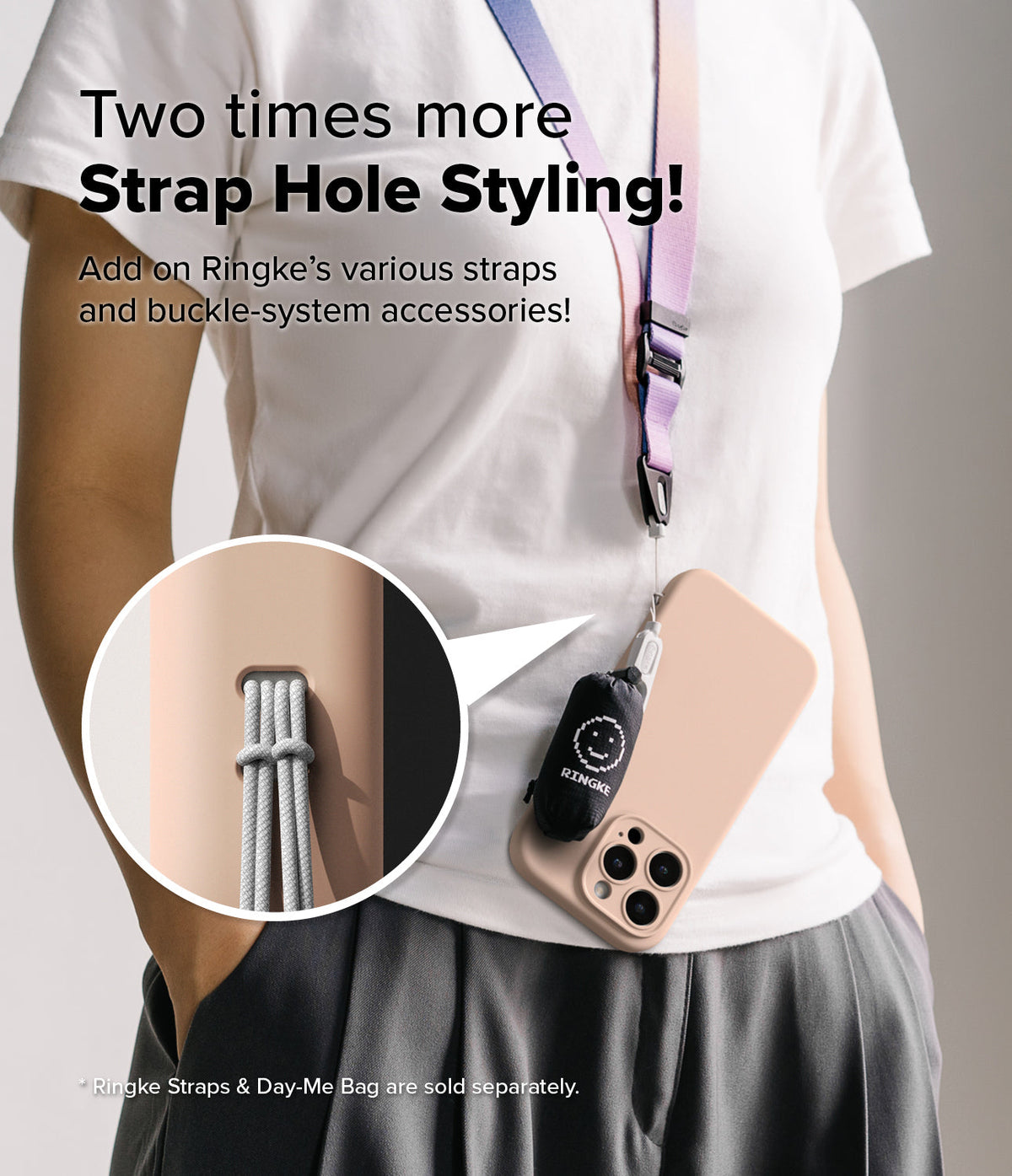iPhone 16 Pro Case | Silicone Magnetic - Person wearing a phone case with a lanyard and a small accessory bag attached.