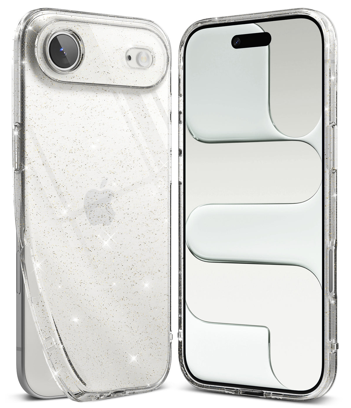 iPhone Air Case | Air - Clear, glittery iPhone case shown from back and front angles against a white background.