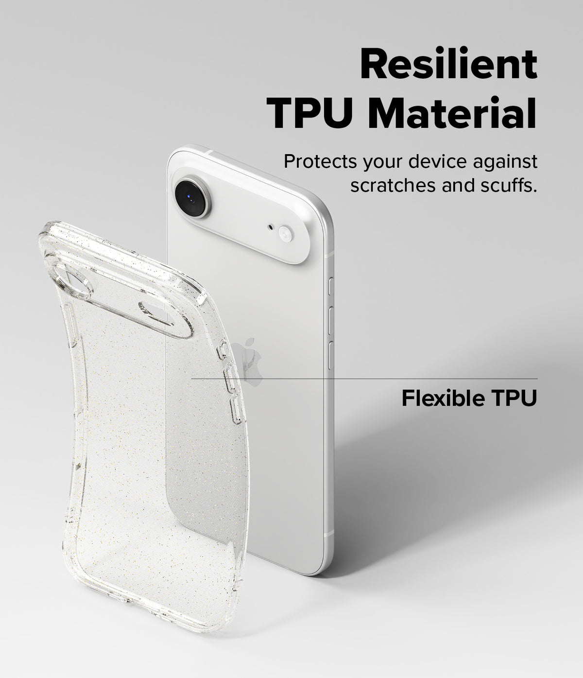 iPhone Air Case | Air - iPhone Air Case - A flexible, clear TPU case shown next to a white smartphone, highlighting its protective material.