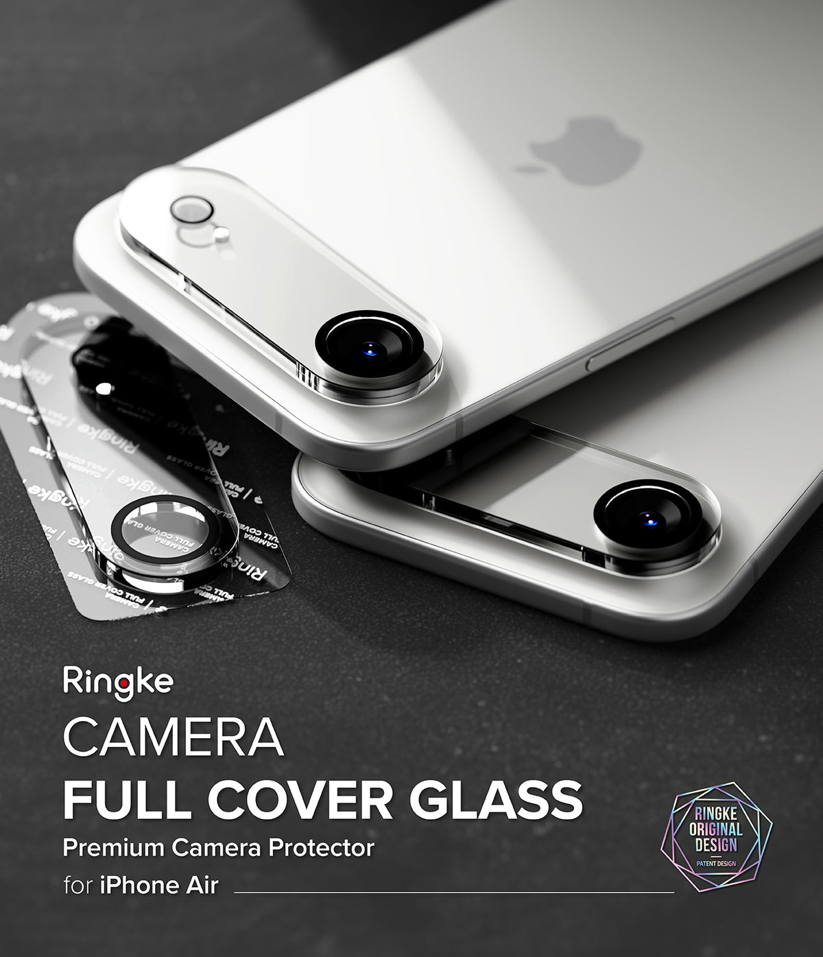 iPhone Air | Camera Glass - Two silver iPhones with sleek, transparent camera lens protectors applied to their rear camera modules.