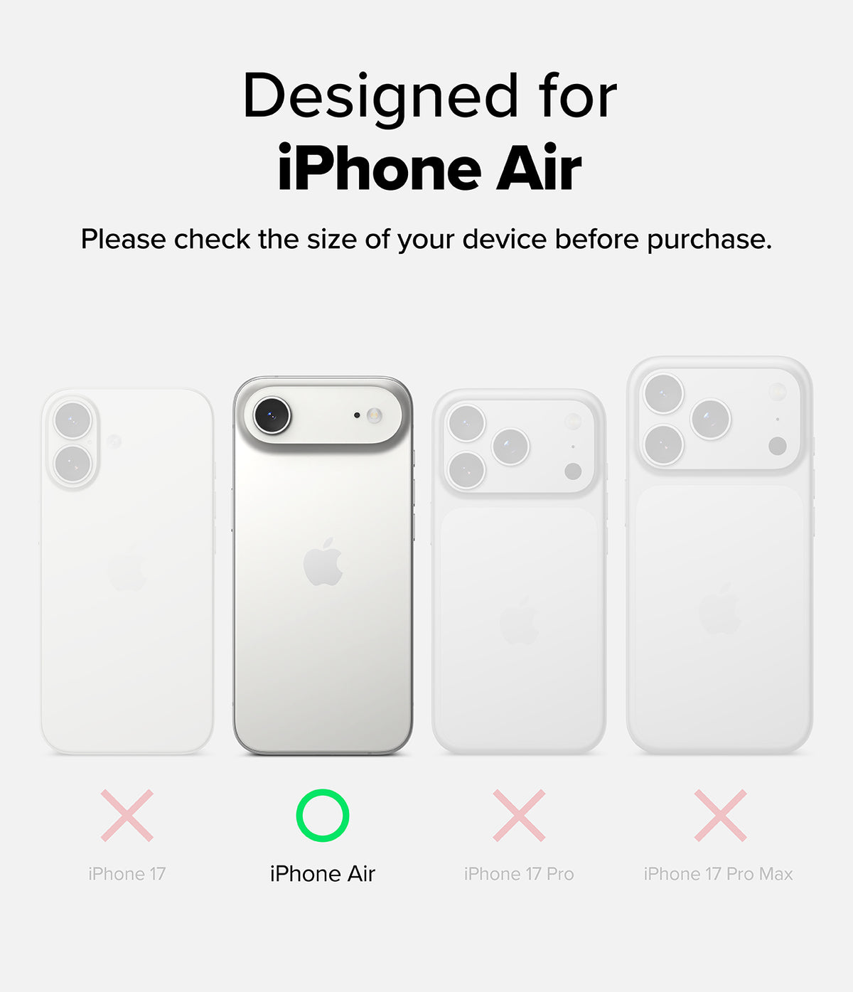 iPhone Air | Camera Lens Frame Glass - Comparison chart showing iPhone Air compatibility with a green checkmark.