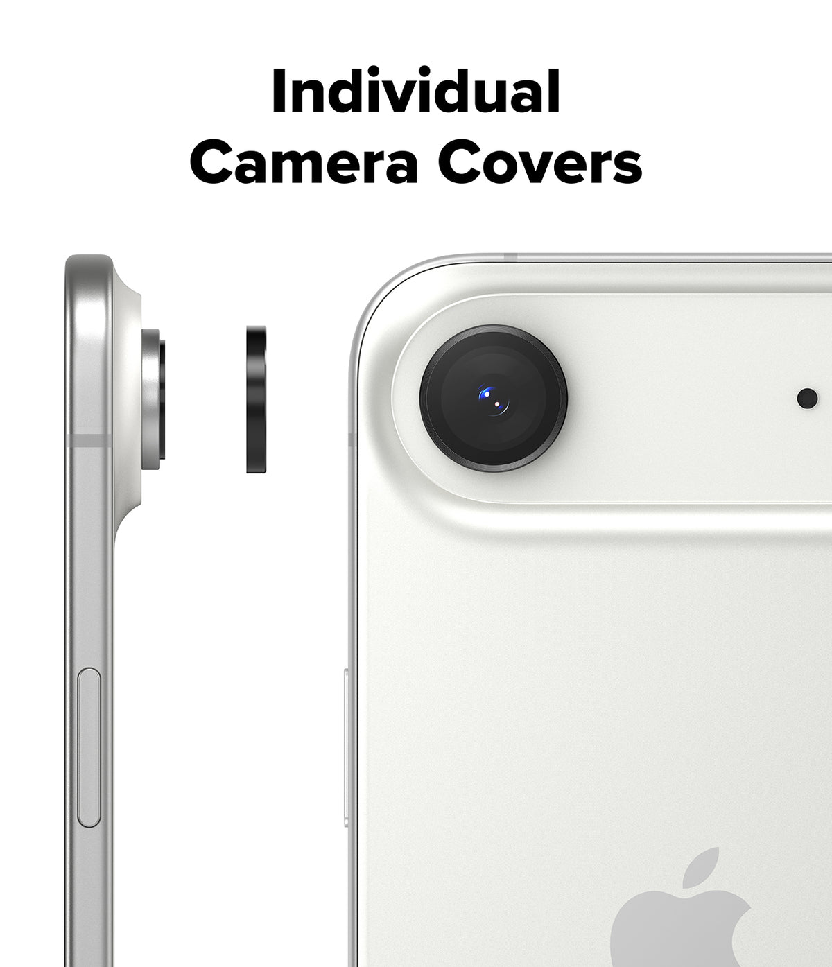 iPhone Air | Camera Lens Frame Glass - Side and back views of a phone showing an individual black camera lens cover.