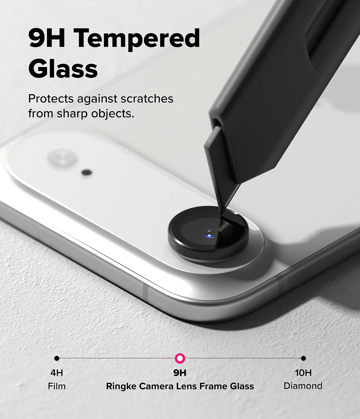 iPhone Air | Camera Lens Frame Glass - A utility knife blade scratches against a 9H tempered glass camera lens protector.