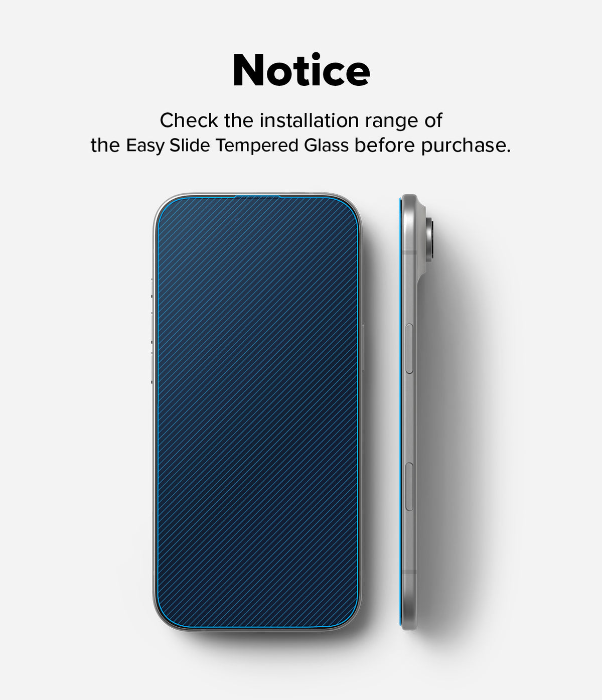 iPhone Air Screen Protector | Easy Slide Tempered Glass - iPhone Air Screen Protector - Front and side views of a smartphone showing the tempered glass installation coverage area.