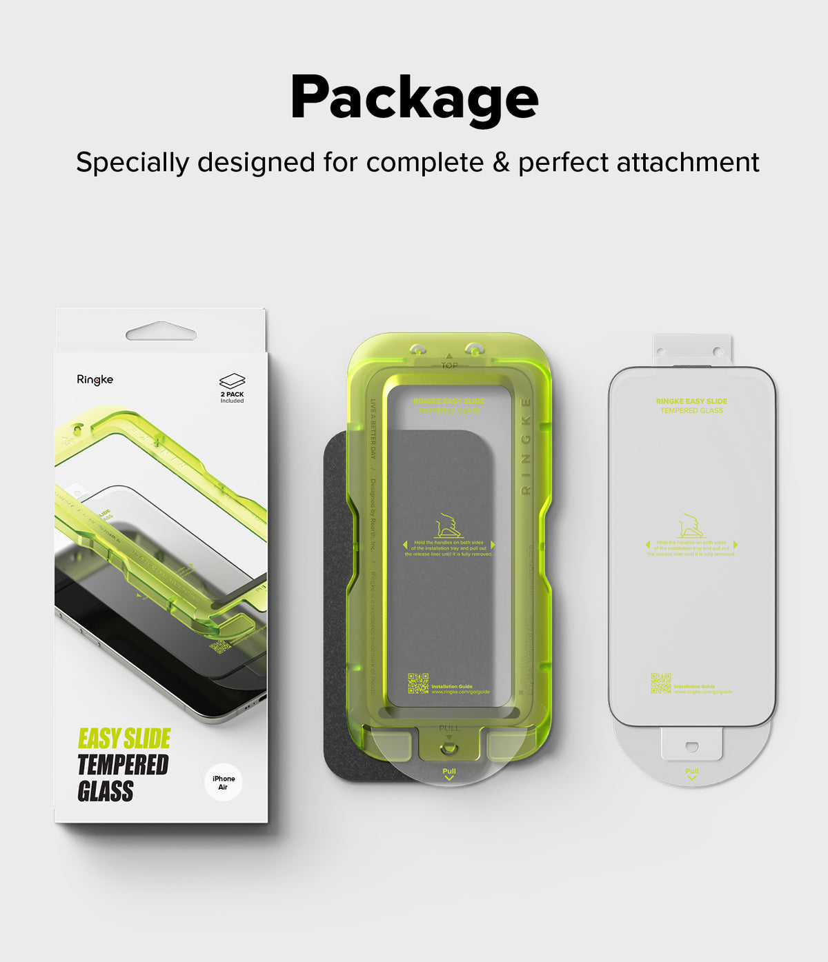 iPhone Air Screen Protector | Easy Slide Tempered Glass - iPhone Air Screen Protector - Ringke Easy Slide tempered glass kit with retail box, installation tray, and screen protector.