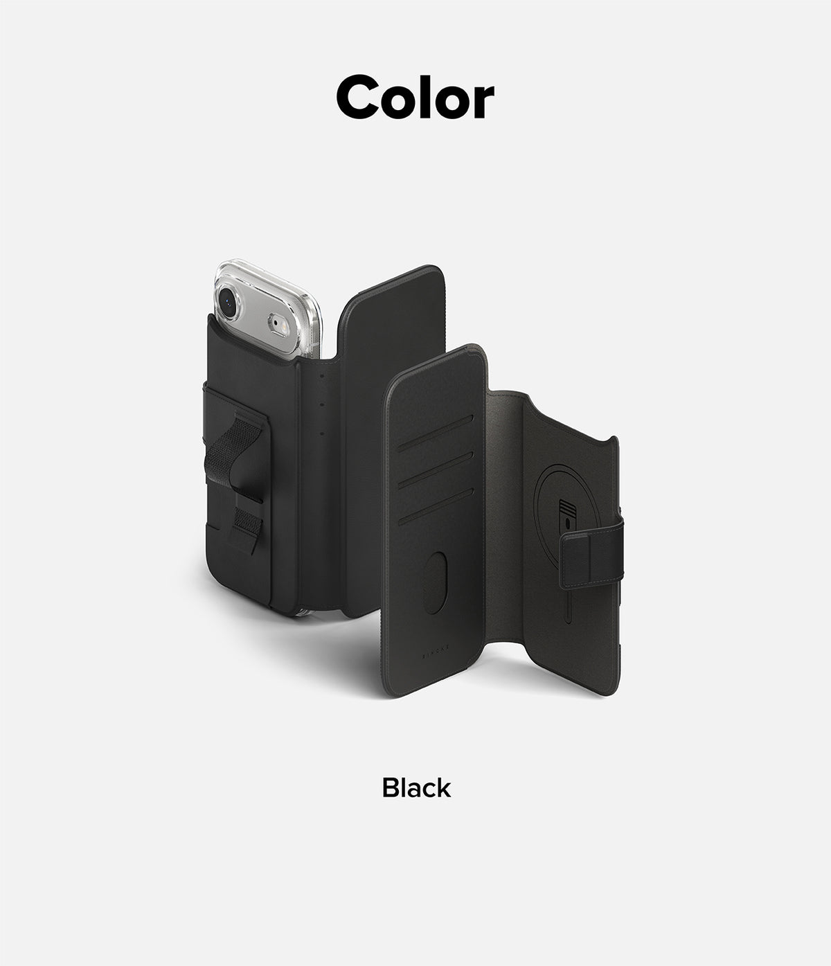 iPhone Air Cover | Folio Grip Wallet Magnetic - Black folio phone case with card slots and magnetic charging ring.