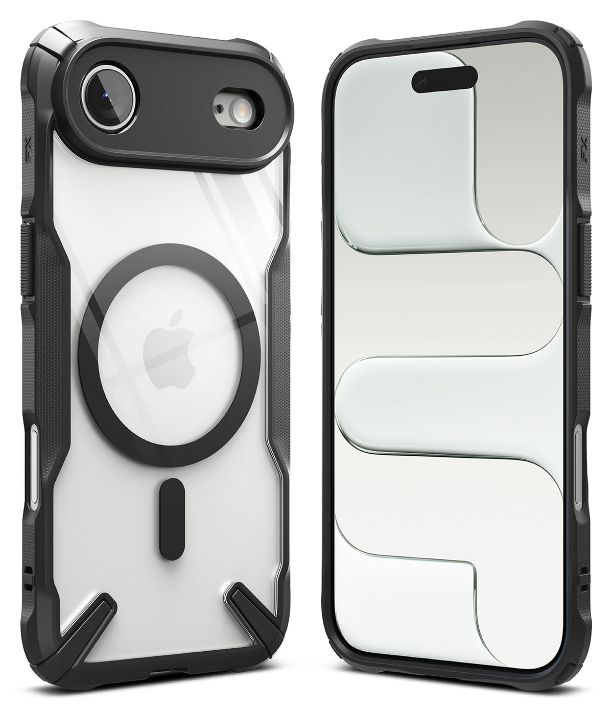 iPhone Air Case | Fusion-X Magnetic - Clear protective case with black bumper, magnetic ring, and camera cutout.