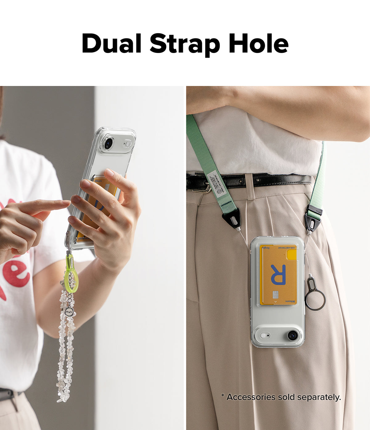 iPhone Air Case | Fusion Card - Clear phone case with card holder and dual strap holes for wrist or crossbody lanyards.