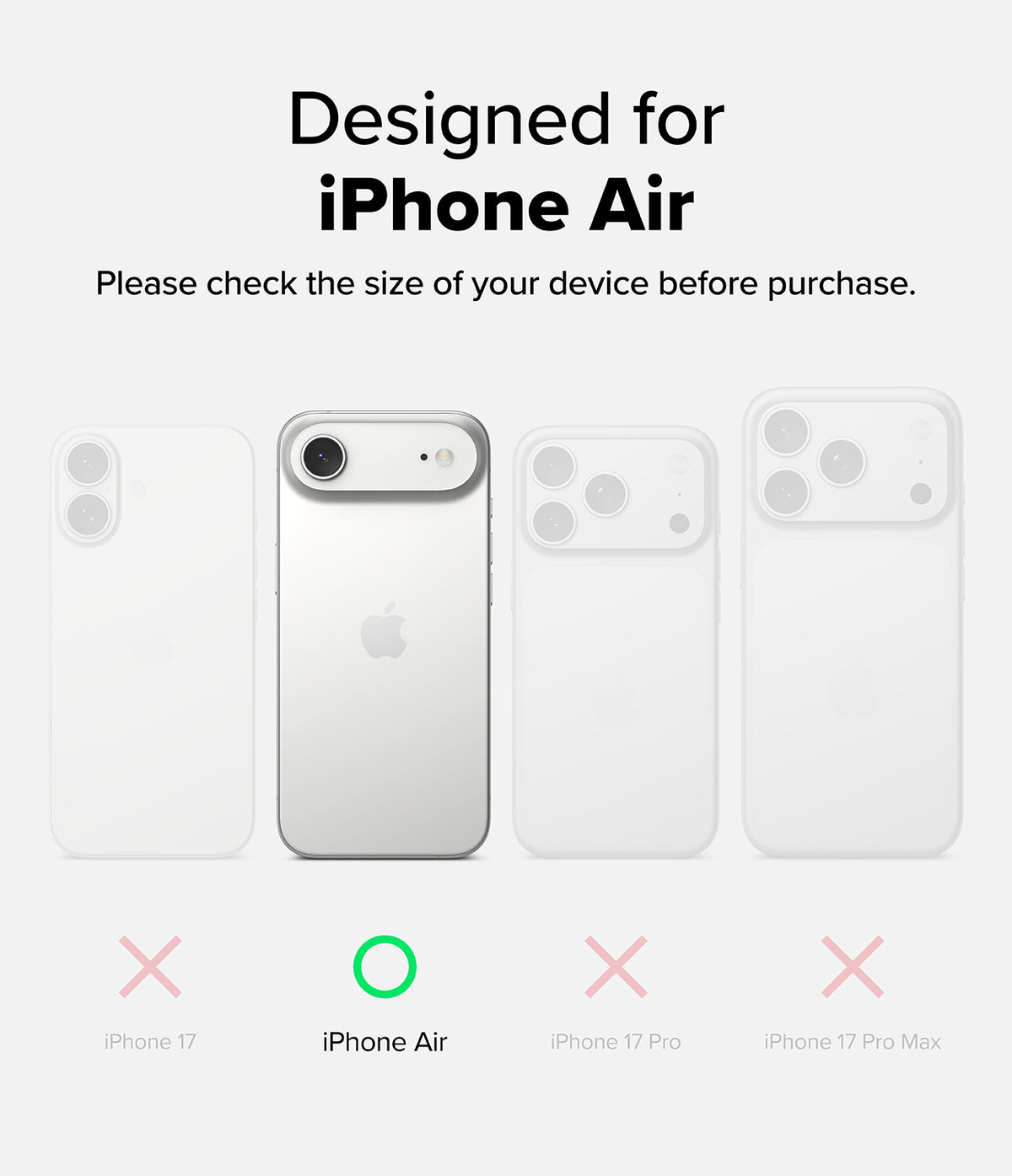 iPhone Air Case | Fusion - Comparison chart showing iPhone Air is the only compatible model among four iPhone variants.