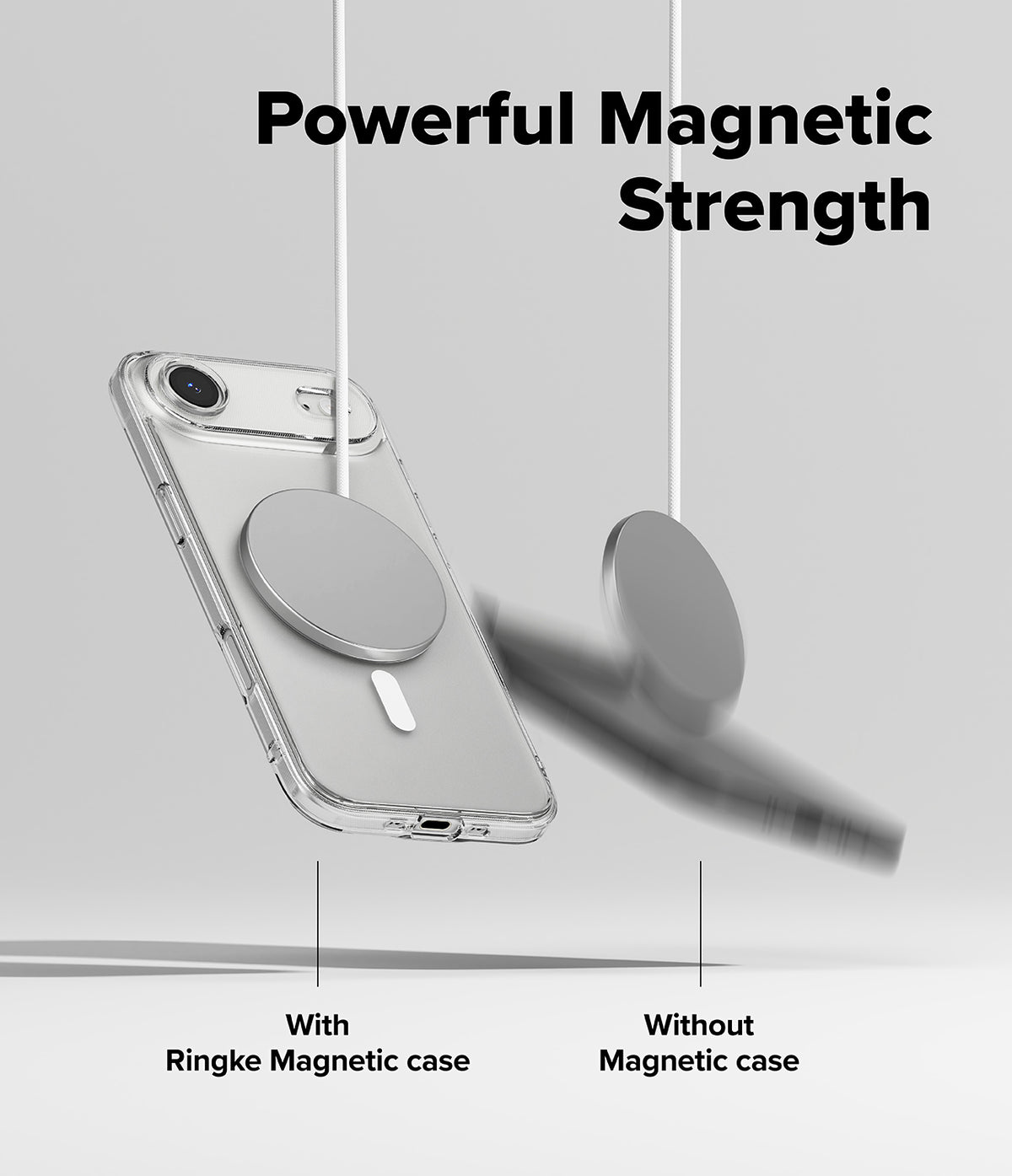 iPhone Air Case | Fusion Magnetic Matte - A phone with a magnetic case stays attached to a charger while another falls.