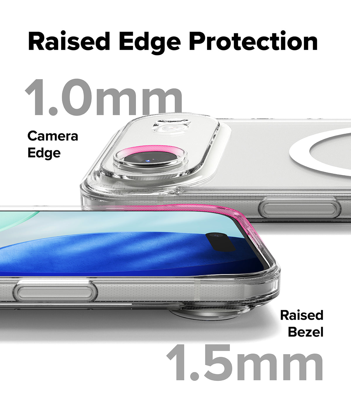 iPhone Air Case | Fusion Magnetic Matte - Clear phone case showing 1.0mm camera edge and 1.5mm raised screen bezel protection.