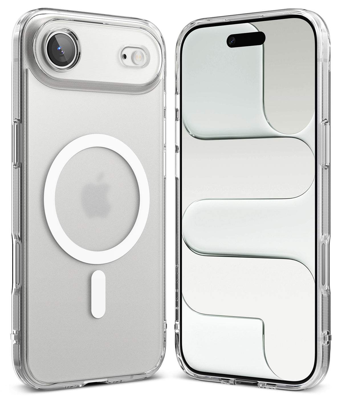 iPhone Air Case | Fusion Magnetic Matte - Front and back view of a clear, matte iPhone case with a white MagSafe ring.