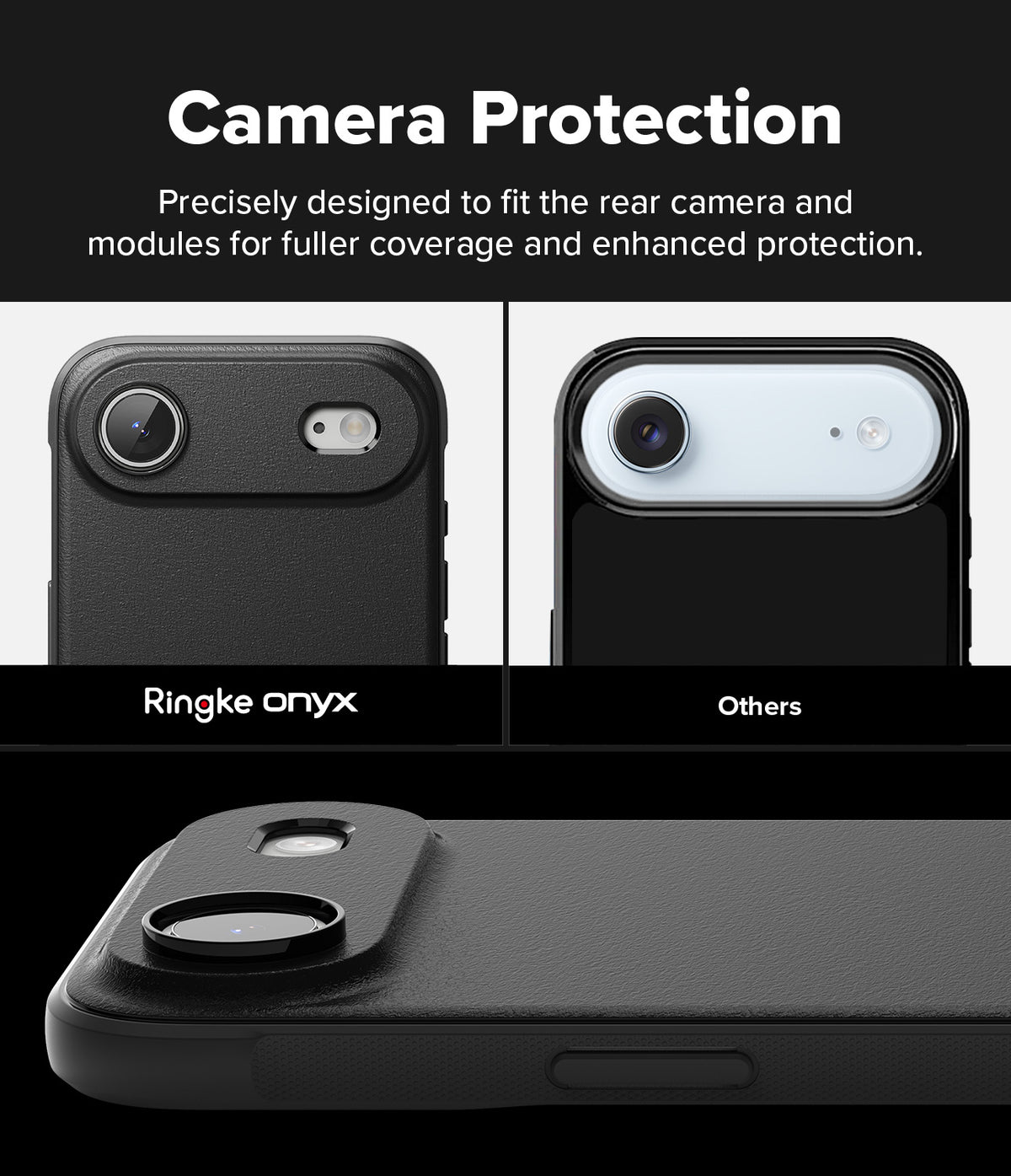 iPhone Air Case | Onyx - Comparison showing the Ringke Onyx case providing superior, precise camera module coverage.