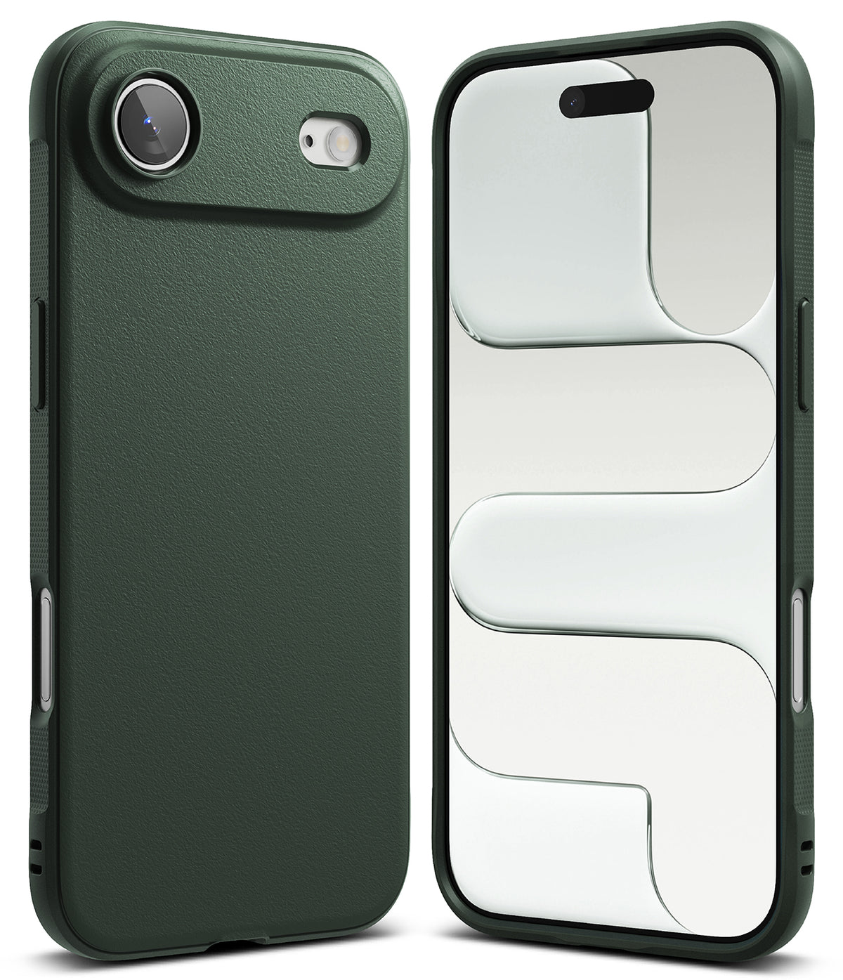 iPhone Air Case | Onyx - Dark green textured iPhone case shown from back and front with a minimalist abstract screen design.