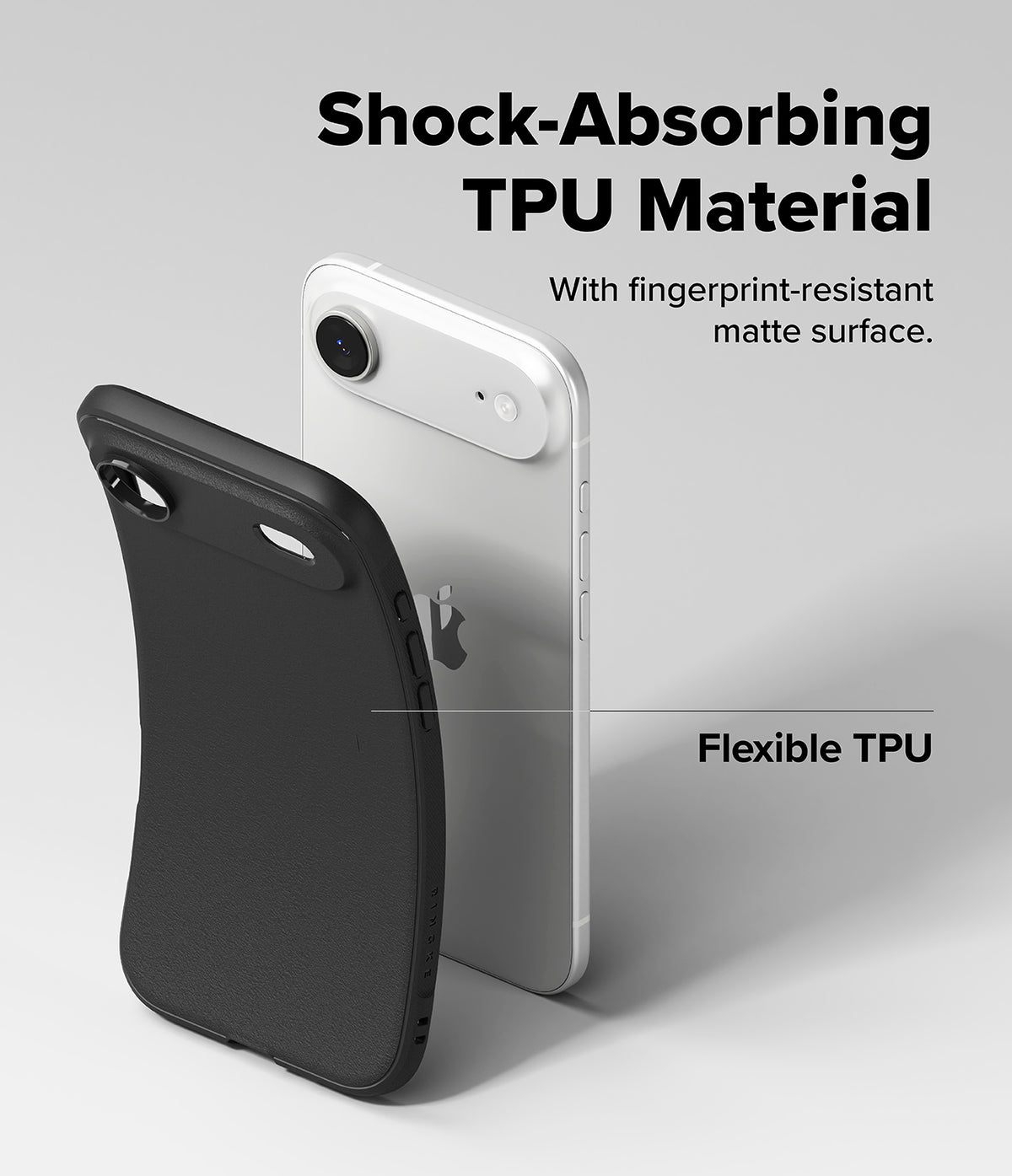 iPhone Air Case | Onyx Magnetic - A flexible black matte TPU phone case shown next to a silver iPhone.