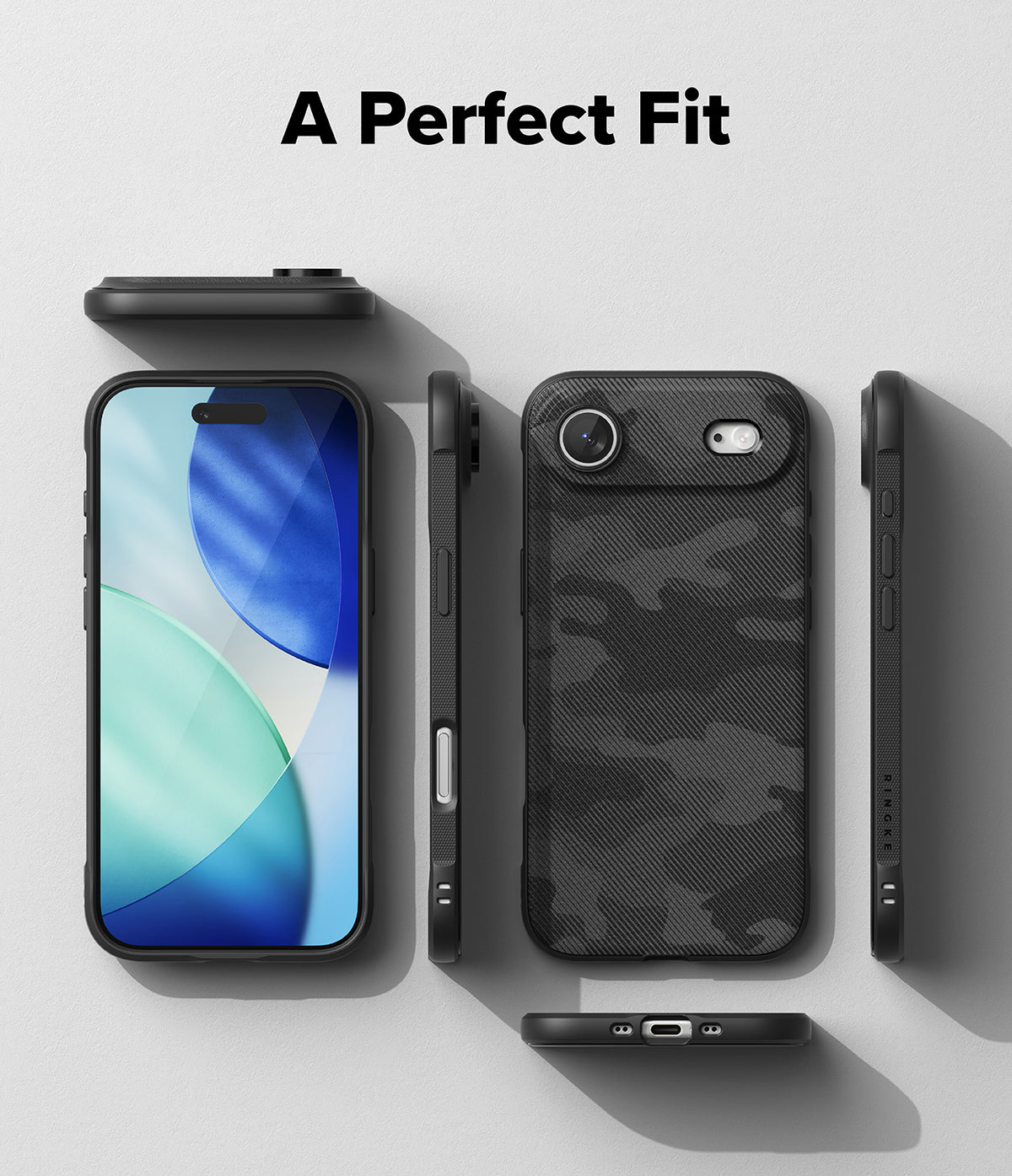 iPhone Air Case | Onyx Magnetic - Multiple views of a black camo iPhone case showing front, back, and side profiles.