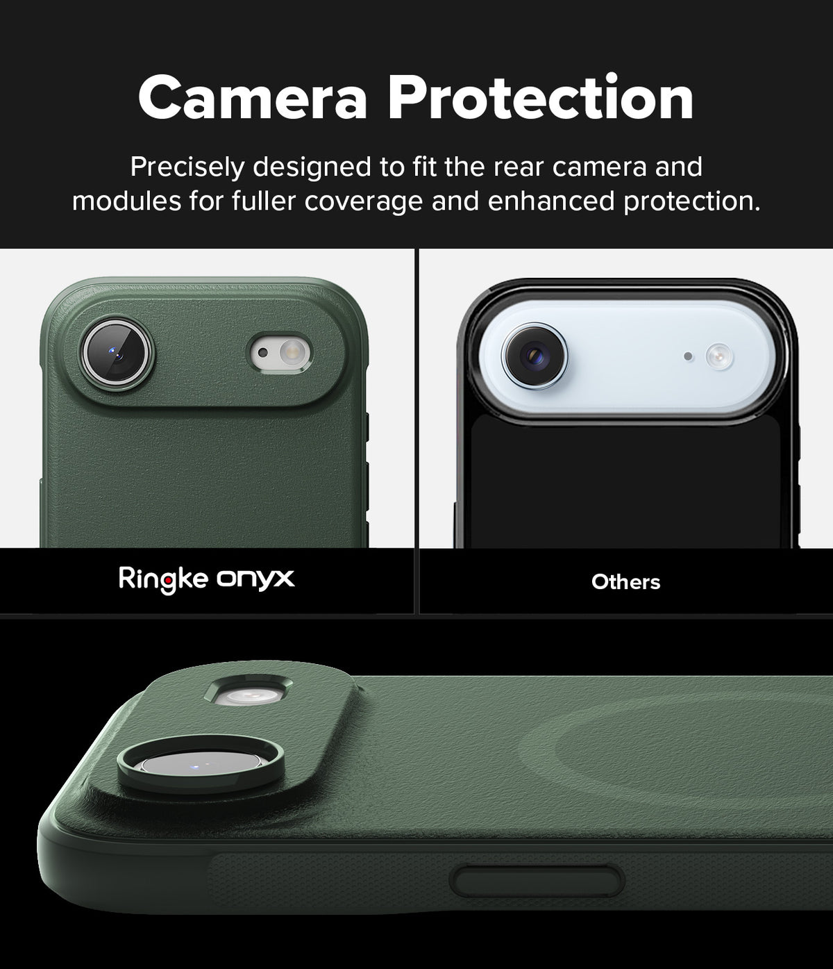 iPhone Air Case | Onyx Magnetic - Comparison showing Ringke Onyx camera coverage versus standard cases.