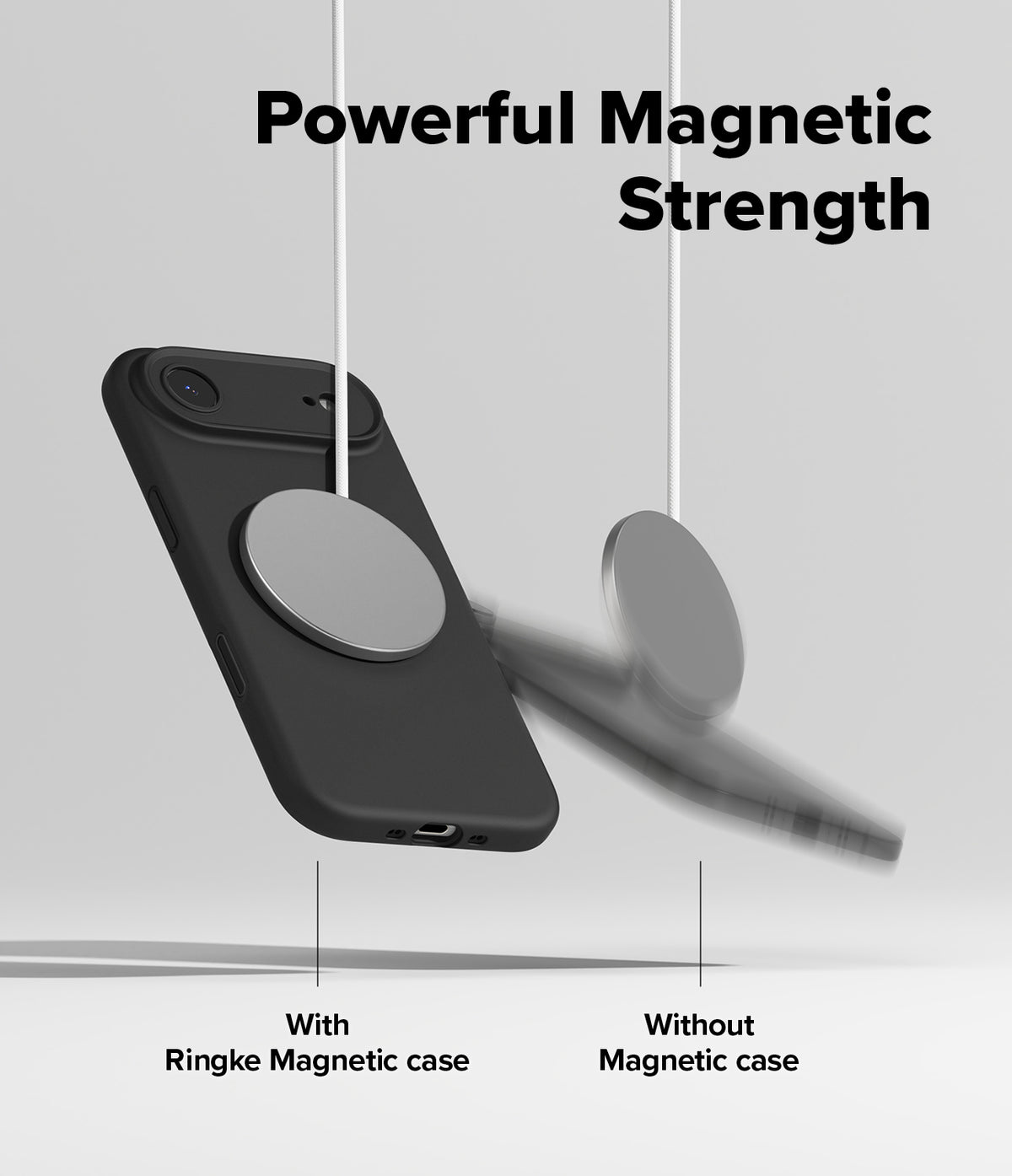 iPhone Air Case | Silicone Magnetic - A magnetic charger holds a cased phone securely while a second phone falls away.