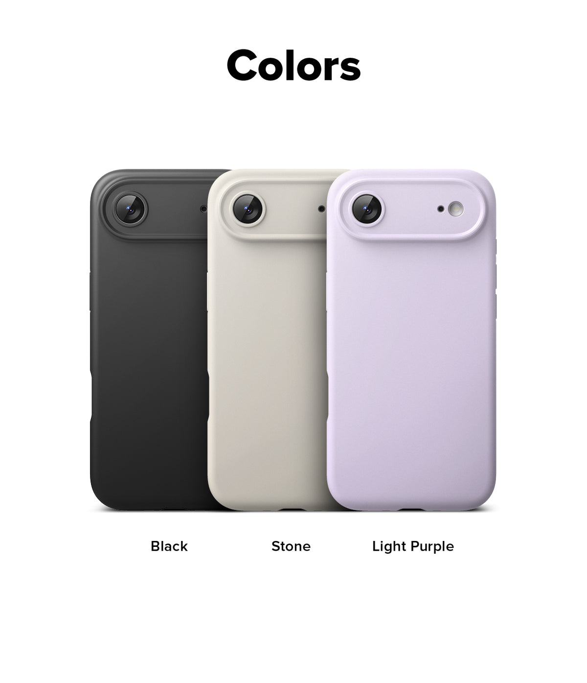 iPhone Air Case | Silicone Magnetic - Three silicone phone cases in black, stone, and light purple arranged side by side.