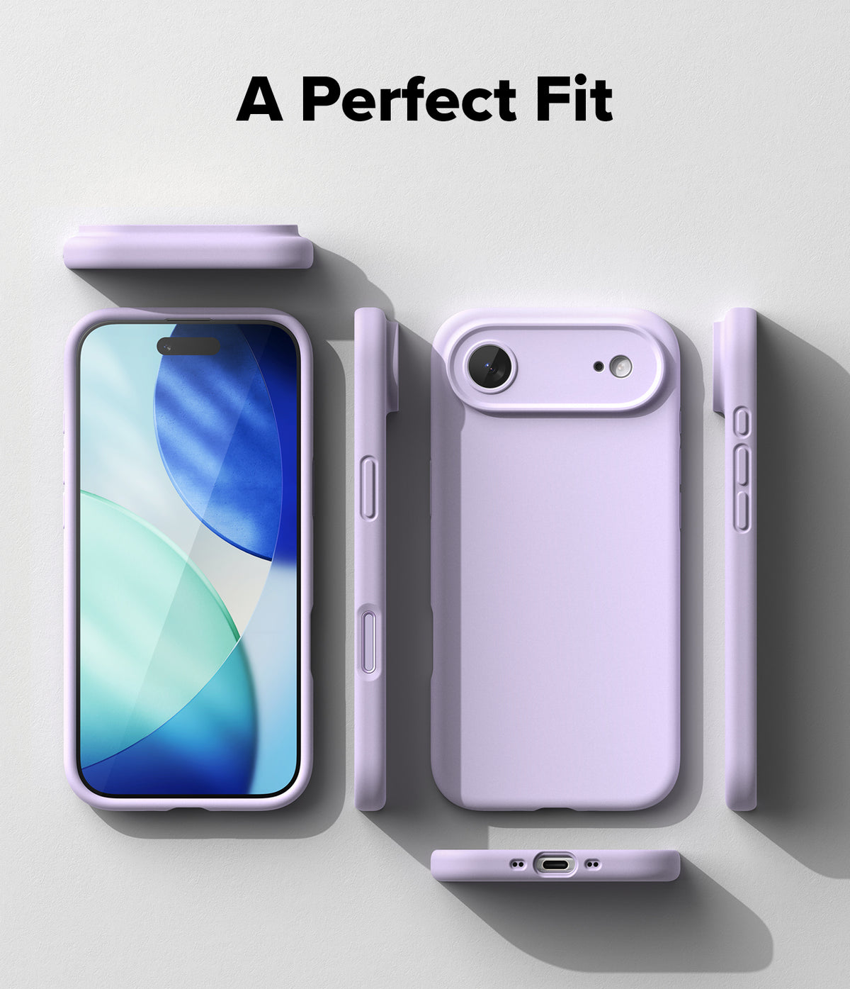 iPhone Air Case | Silicone Magnetic - Exploded view of a light purple iPhone case showing front, back, and side profiles.
