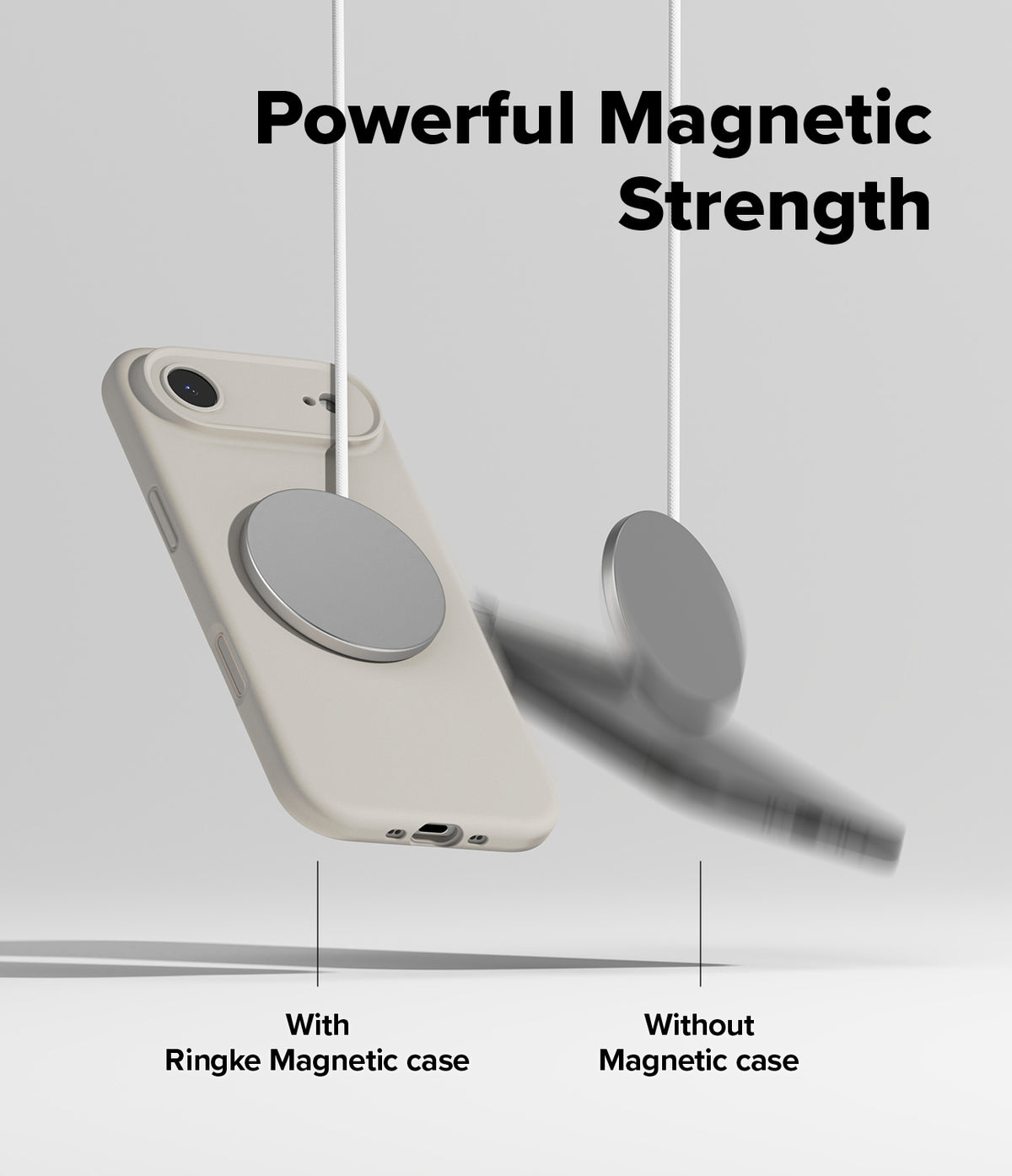 iPhone Air Case | Silicone Magnetic - A phone in a magnetic case stays attached to a charger while another falls.