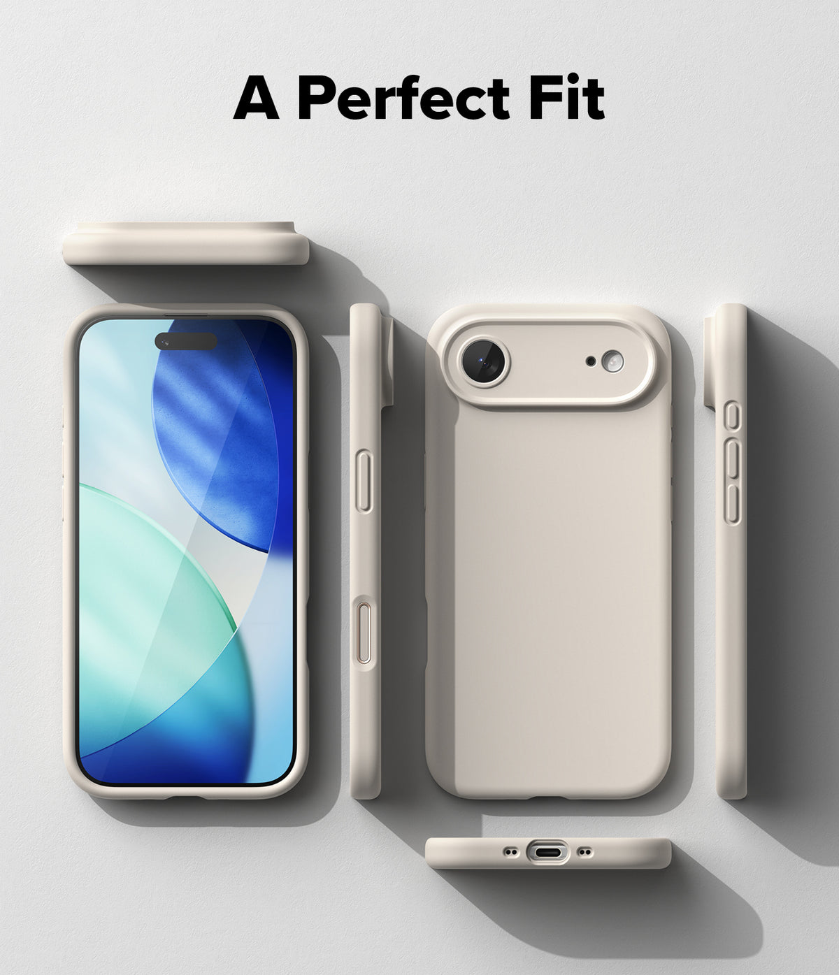iPhone Air Case | Silicone Magnetic - Exploded view of a beige iPhone case showing front, back, and side profiles.