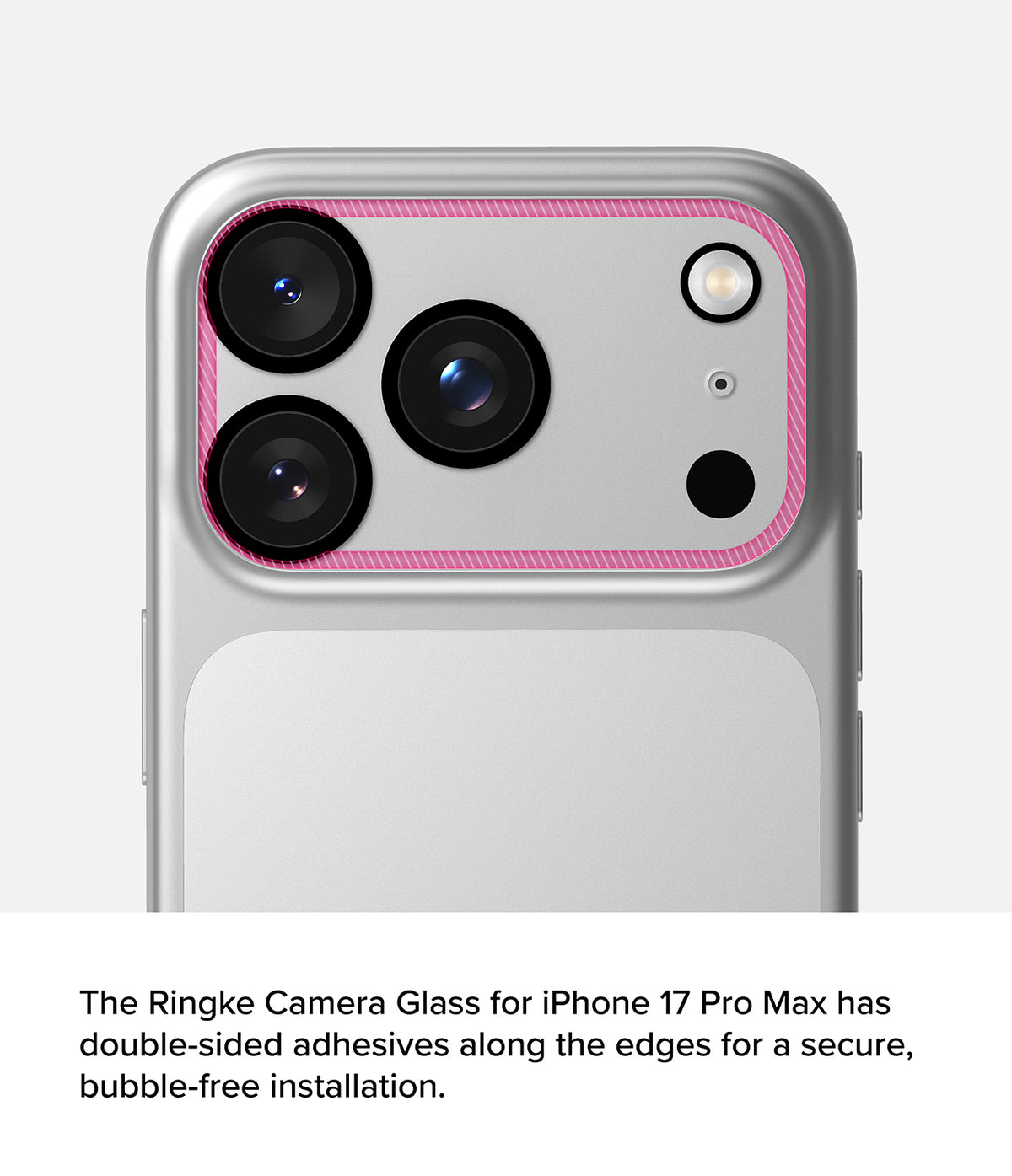 iPhone 17 Pro | Camera Glass - iPhone 17 Pro | Camera glass protector showing pink adhesive border around the camera module for secure installation.