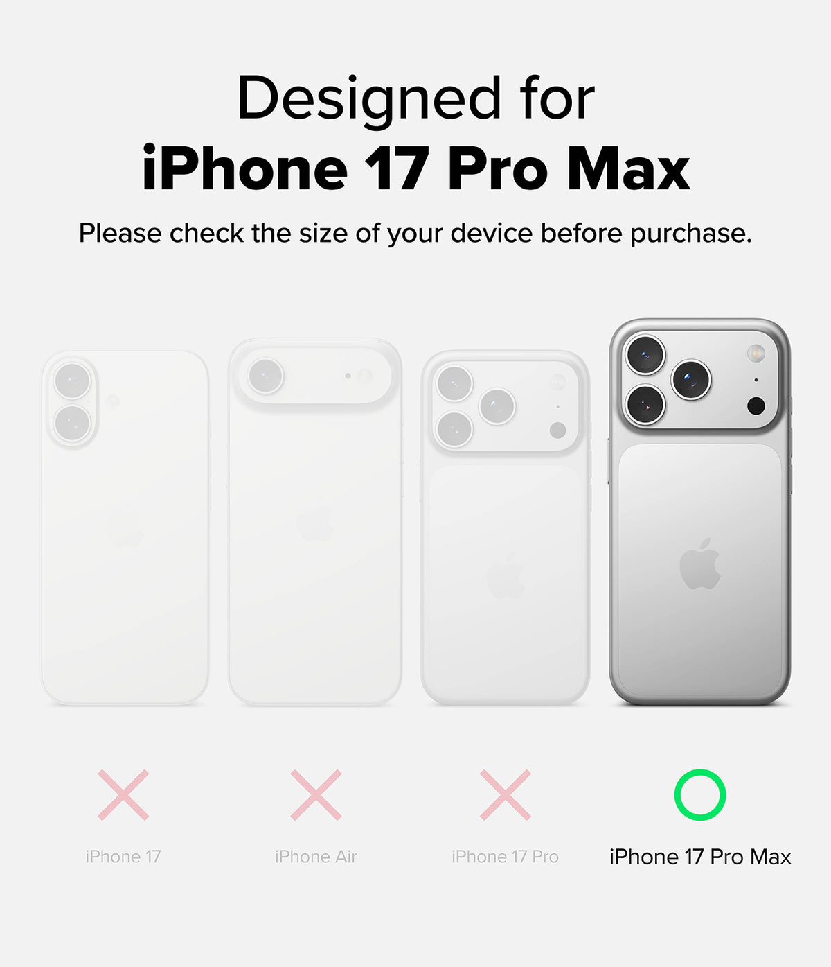 iPhone 17 Pro Max Screen Protector | Easy Slide AR Tempered Glass - iPhone 17 Pro Max Screen Protector - Comparison chart showing iPhone 17 Pro Max is the only compatible model.