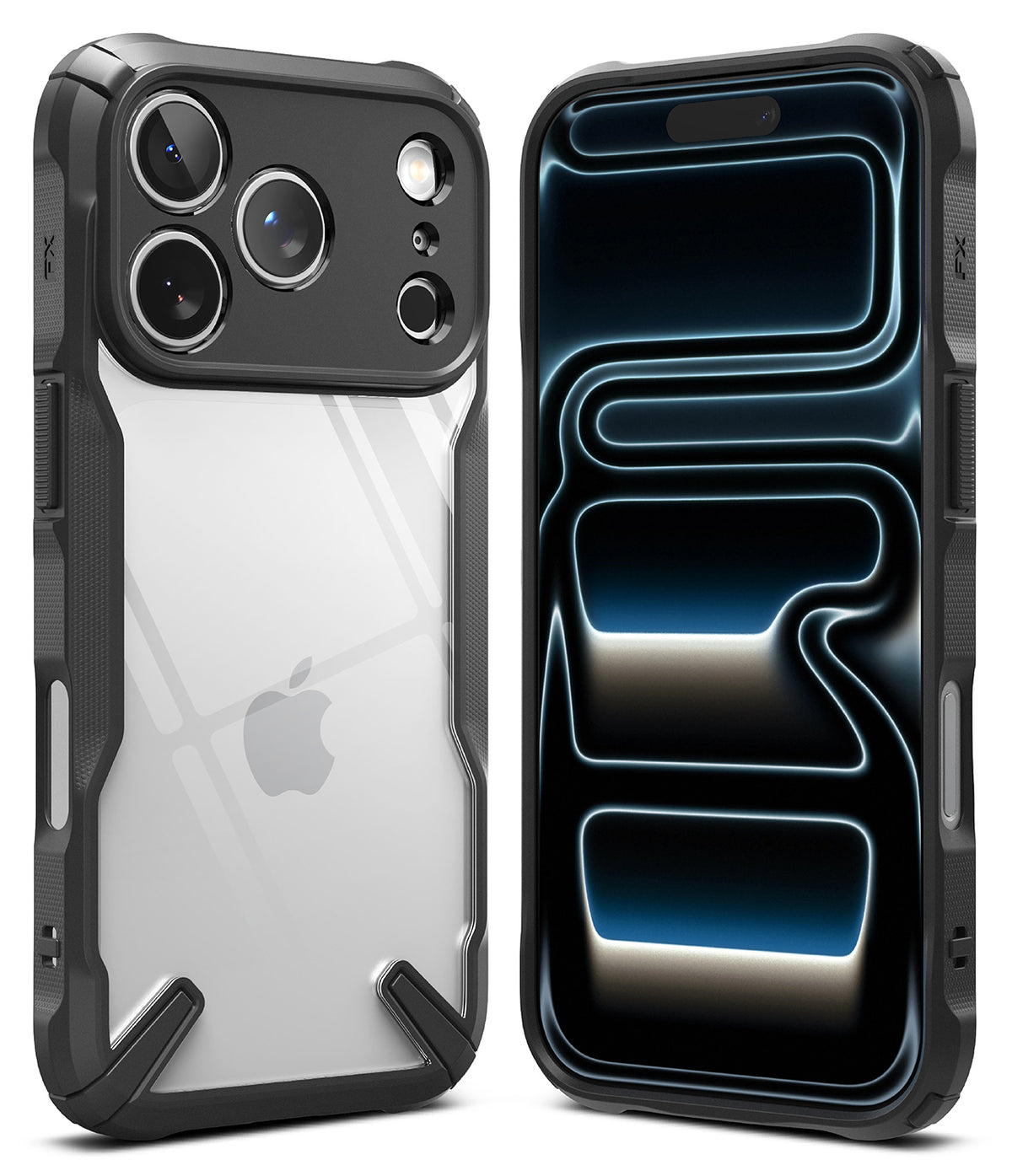 iPhone 17 Pro Max Case | Fusion-X - Black rugged protective case with clear back and front view showing abstract screen.