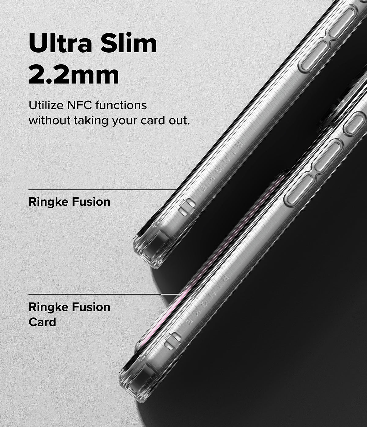 iPhone 17 Pro Max Case | Fusion Card - Side-by-side comparison of slim clear phone cases with and without a card slot.