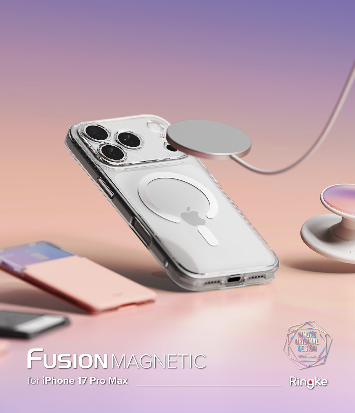 iPhone 17 Pro Max Case | Fusion Magnetic - Clear phone case with magnetic ring, floating charger, and accessories.