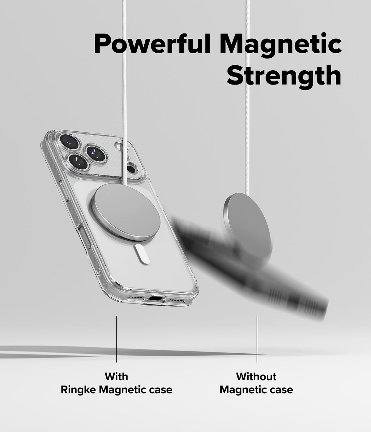 iPhone 17 Pro Max Case | Fusion Magnetic - A clear phone case magnetically attached to a charger versus a falling phone.