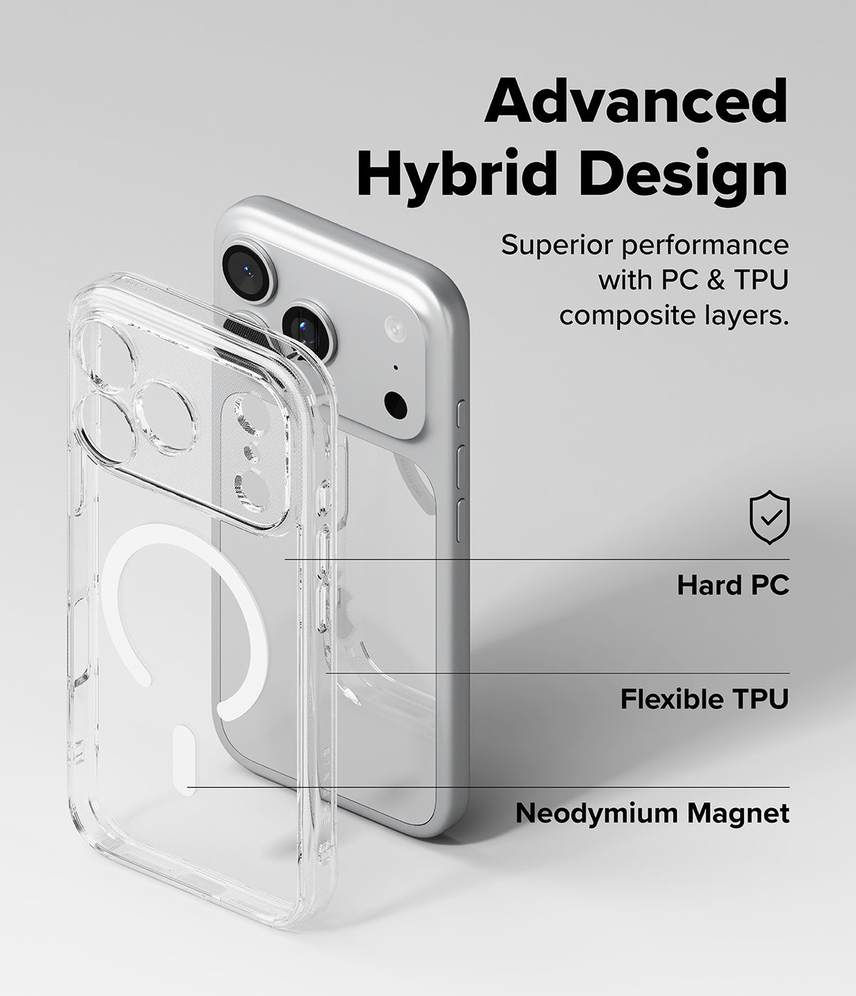 iPhone 17 Pro Max Case | Fusion Magnetic - Clear phone case with magnetic ring, highlighting PC, TPU, and magnet layers.