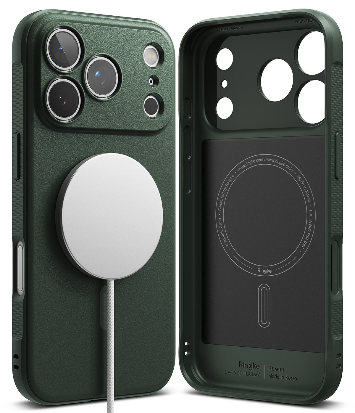 iPhone 17 Pro Max Case | Onyx Magnetic - Dark green magnetic phone case shown from the back and interior.