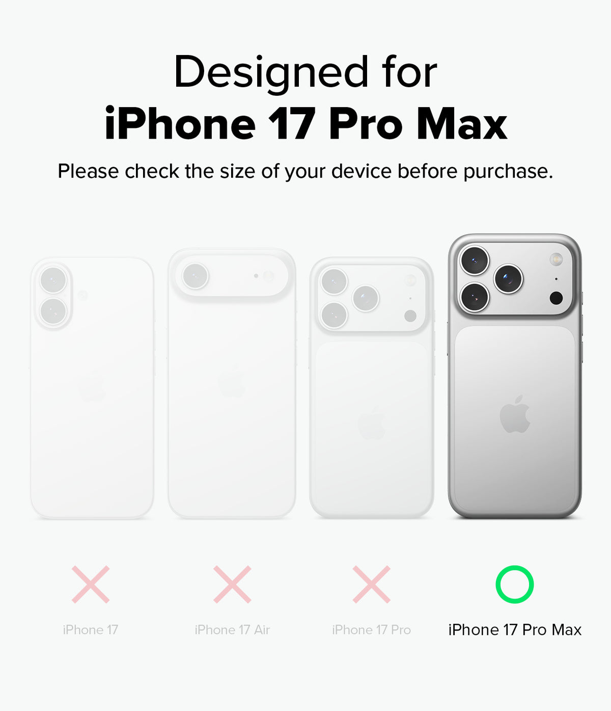 iPhone 17 Pro Max Case | Silicone Magnetic - Comparison chart showing iPhone 17 Pro Max is the only compatible model.