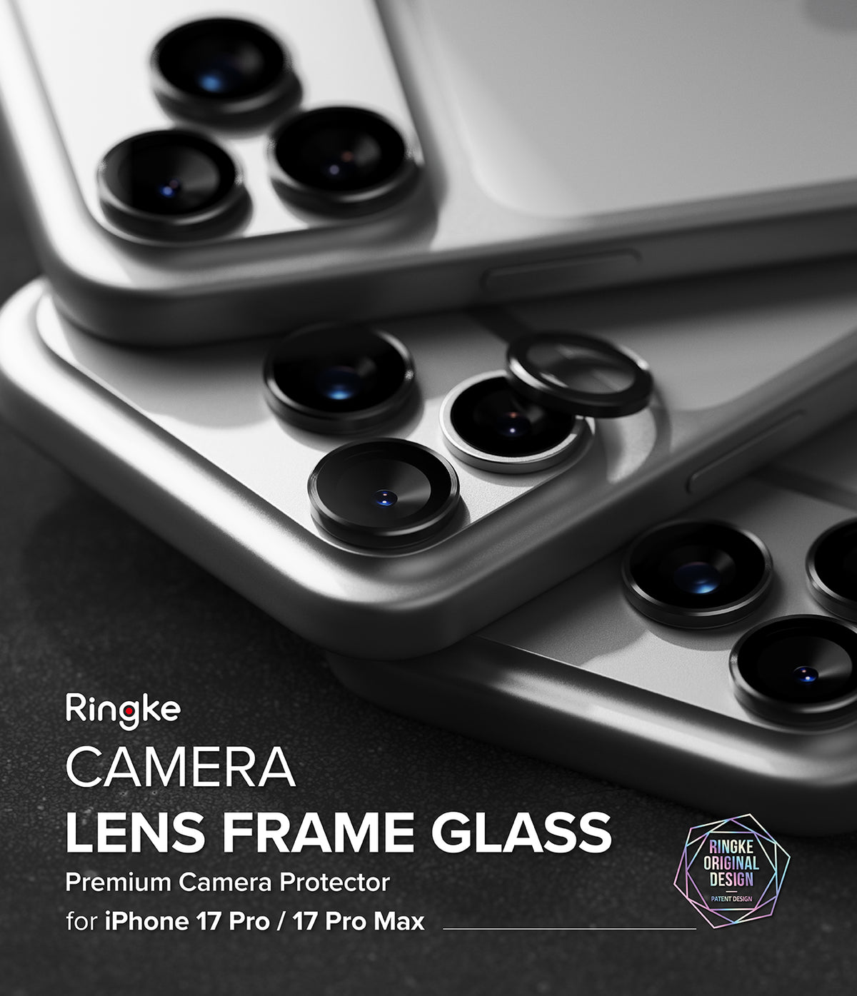 iPhone 17 Pro Max / 17 Pro | Camera Lens Frame Glass - Protective glass rings being applied to silver iPhone camera lenses.