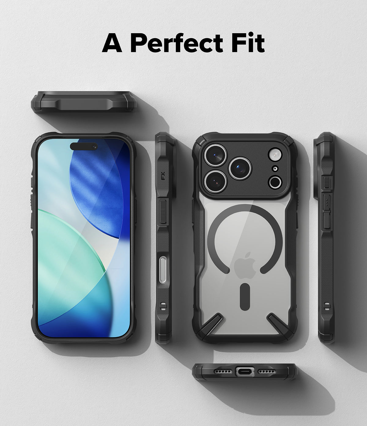 iPhone 17 Pro Case | Fusion-X Magnetic - Exploded view of a black protective phone case with a magnetic ring on the back.