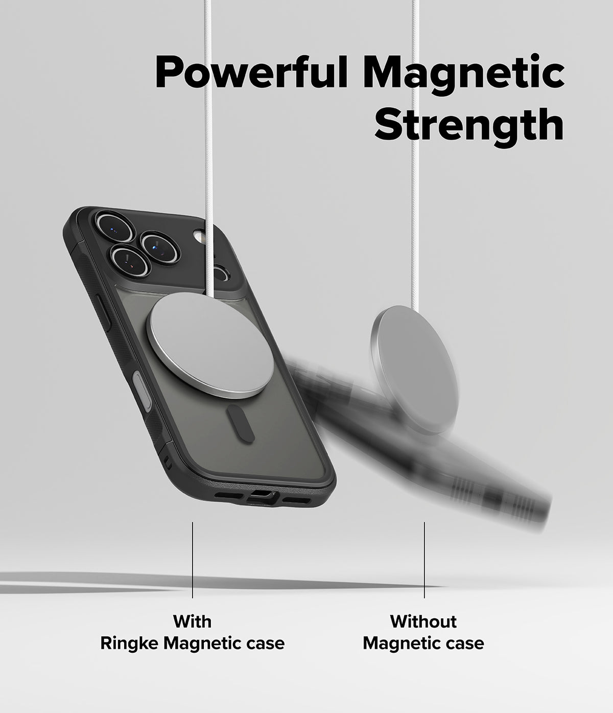 iPhone 17 Pro Case | Fusion Bold Magnetic Matte - A magnetic case securely holding a phone while another falls away.