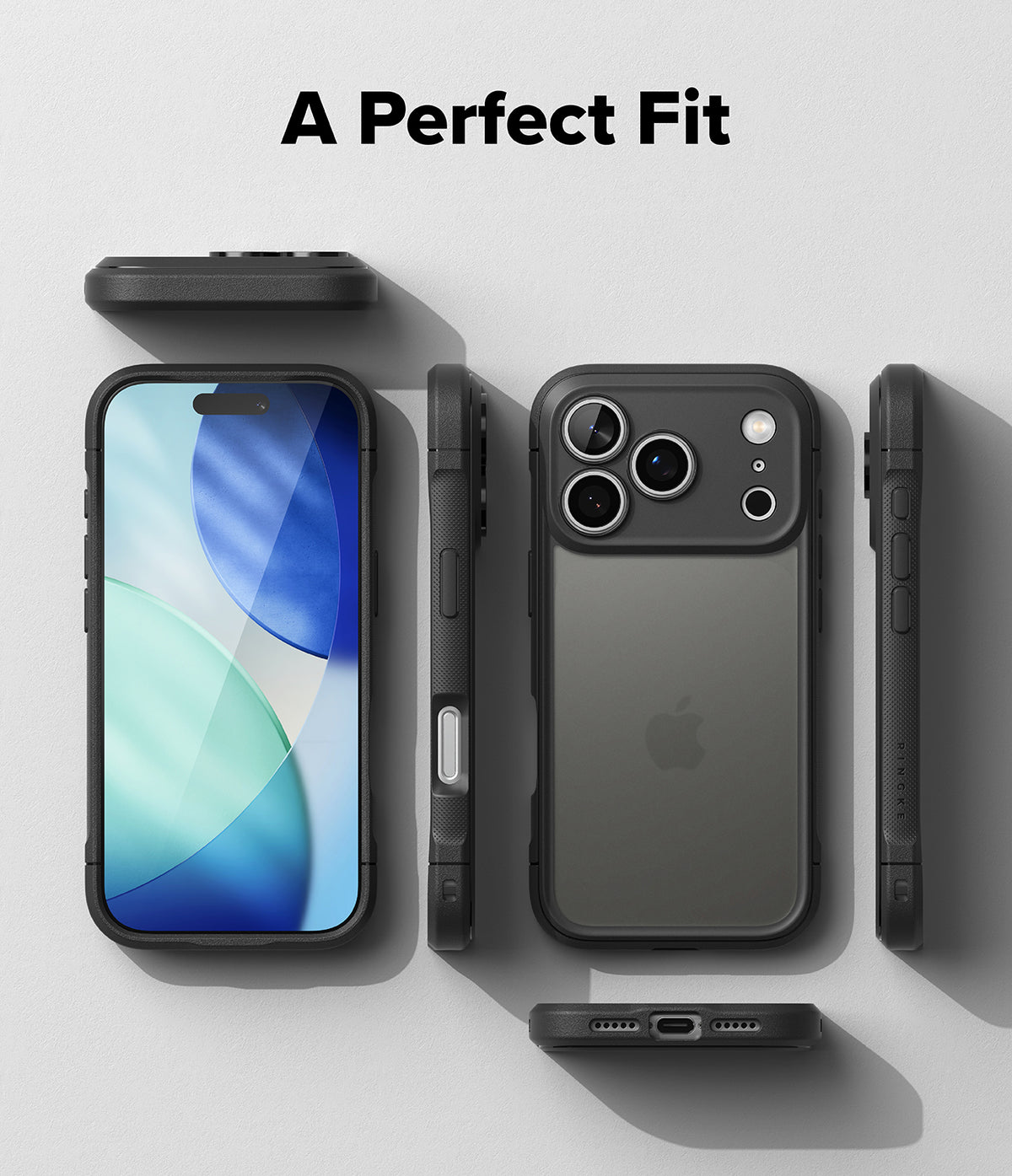 iPhone 17 Pro Case | Fusion Bold Matte - Multiple views of a black protective phone case showing front, back, and sides.